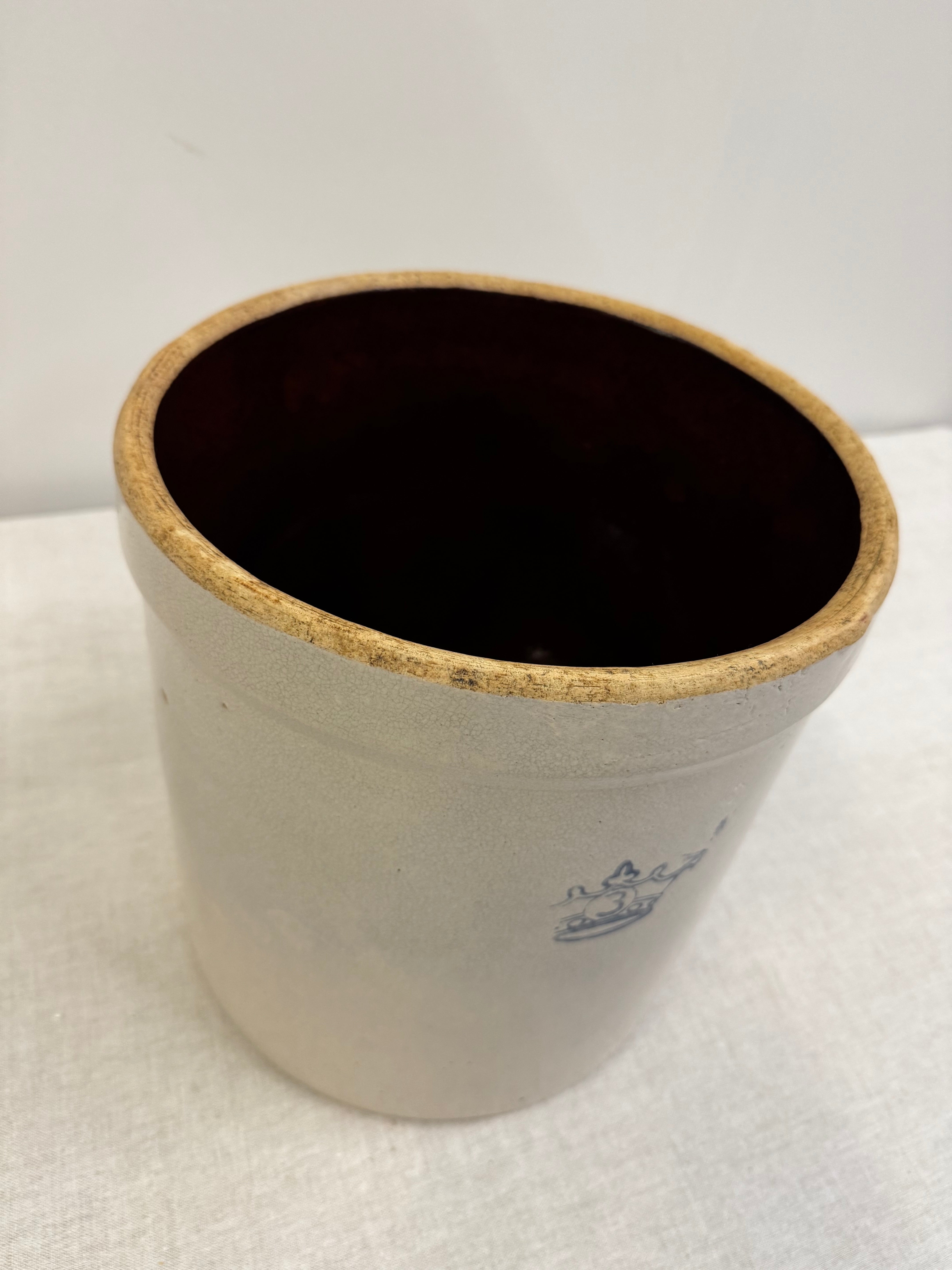 Antique Blue Crown Stoneware Crock