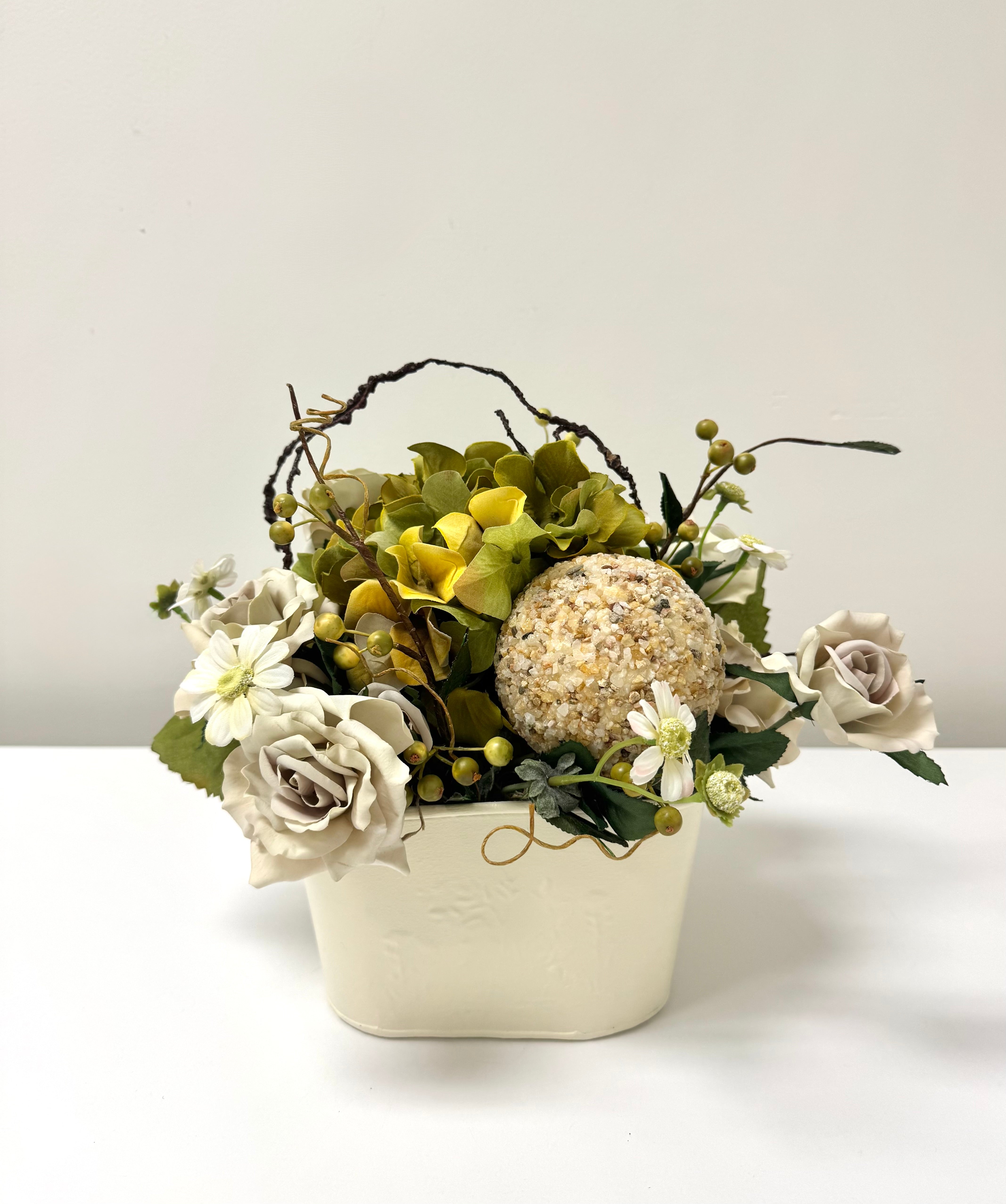 NEW Greige Roses & Hydrangea Floral Arrangement