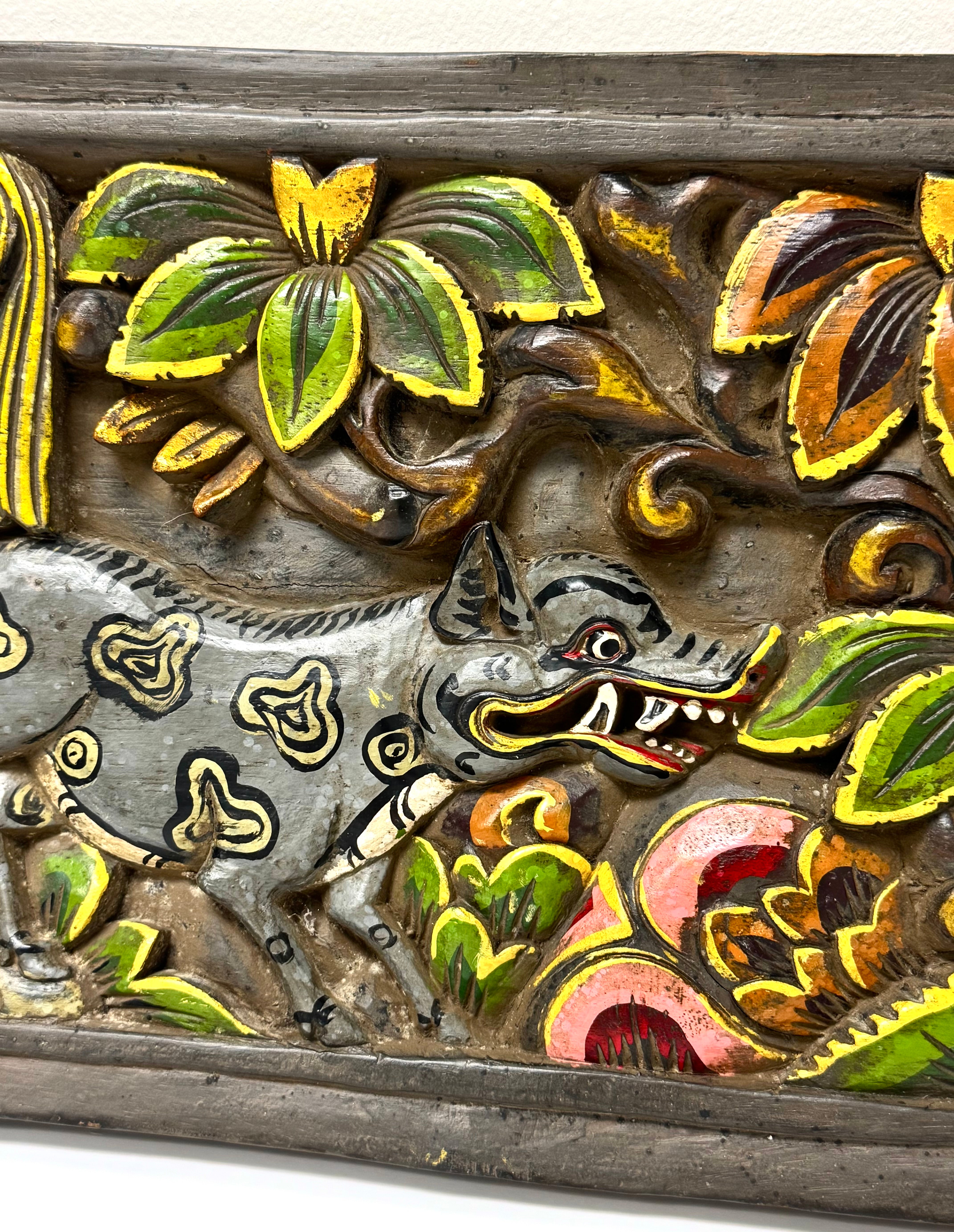 Indonesian Carved Wood Jungle Panel