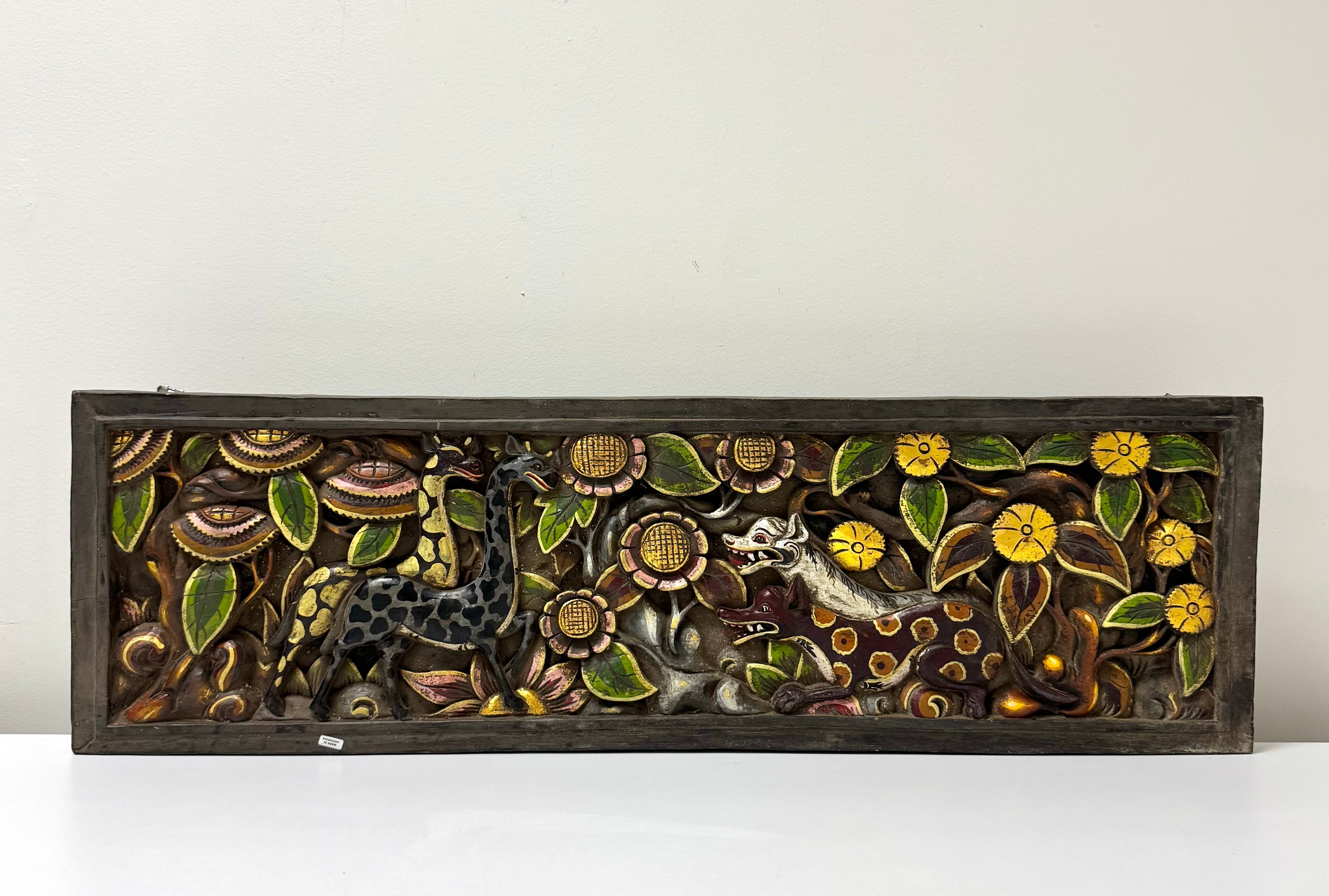Indonesian Carved Wood Jungle Panel