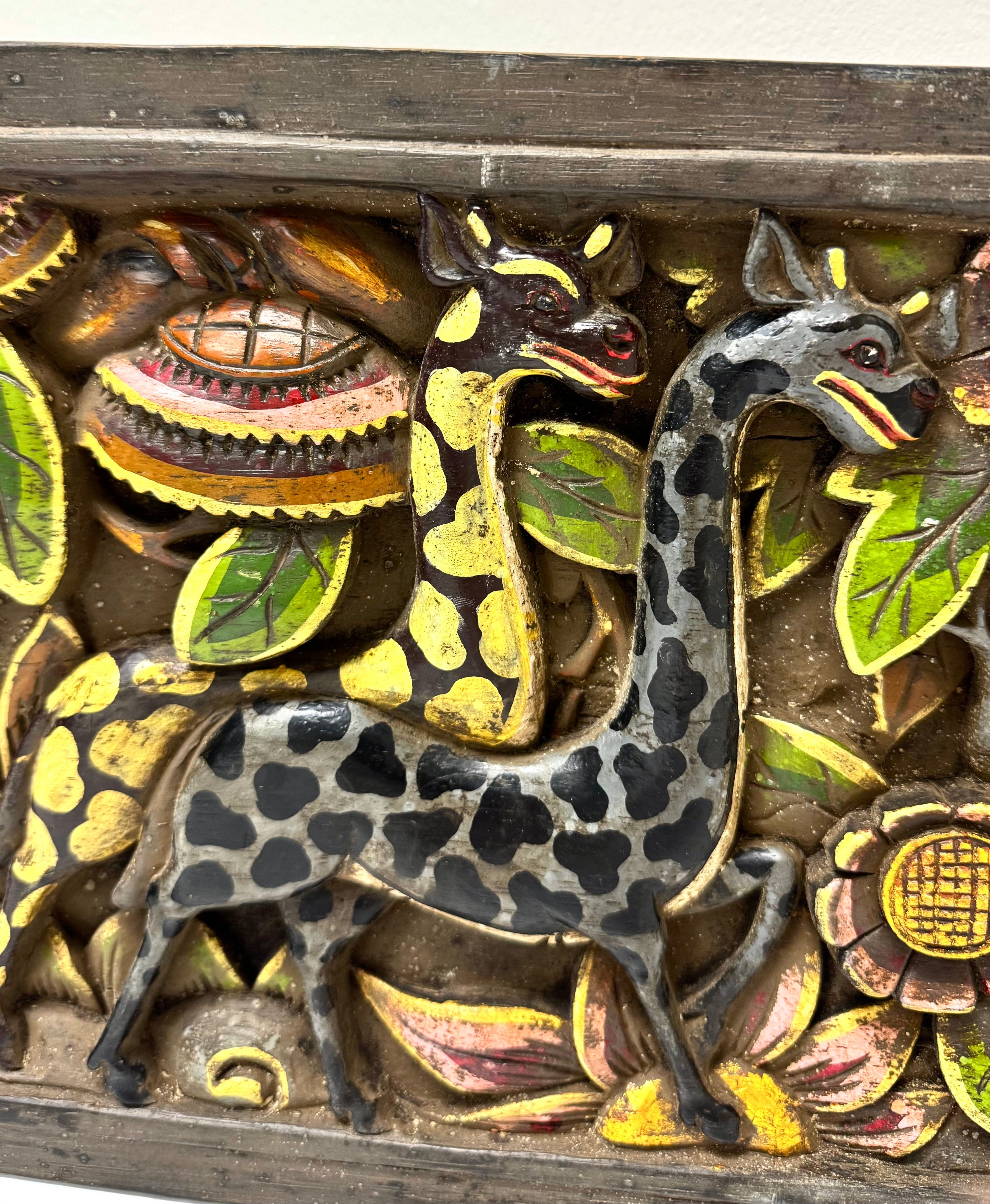 Indonesian Carved Wood Jungle Panel