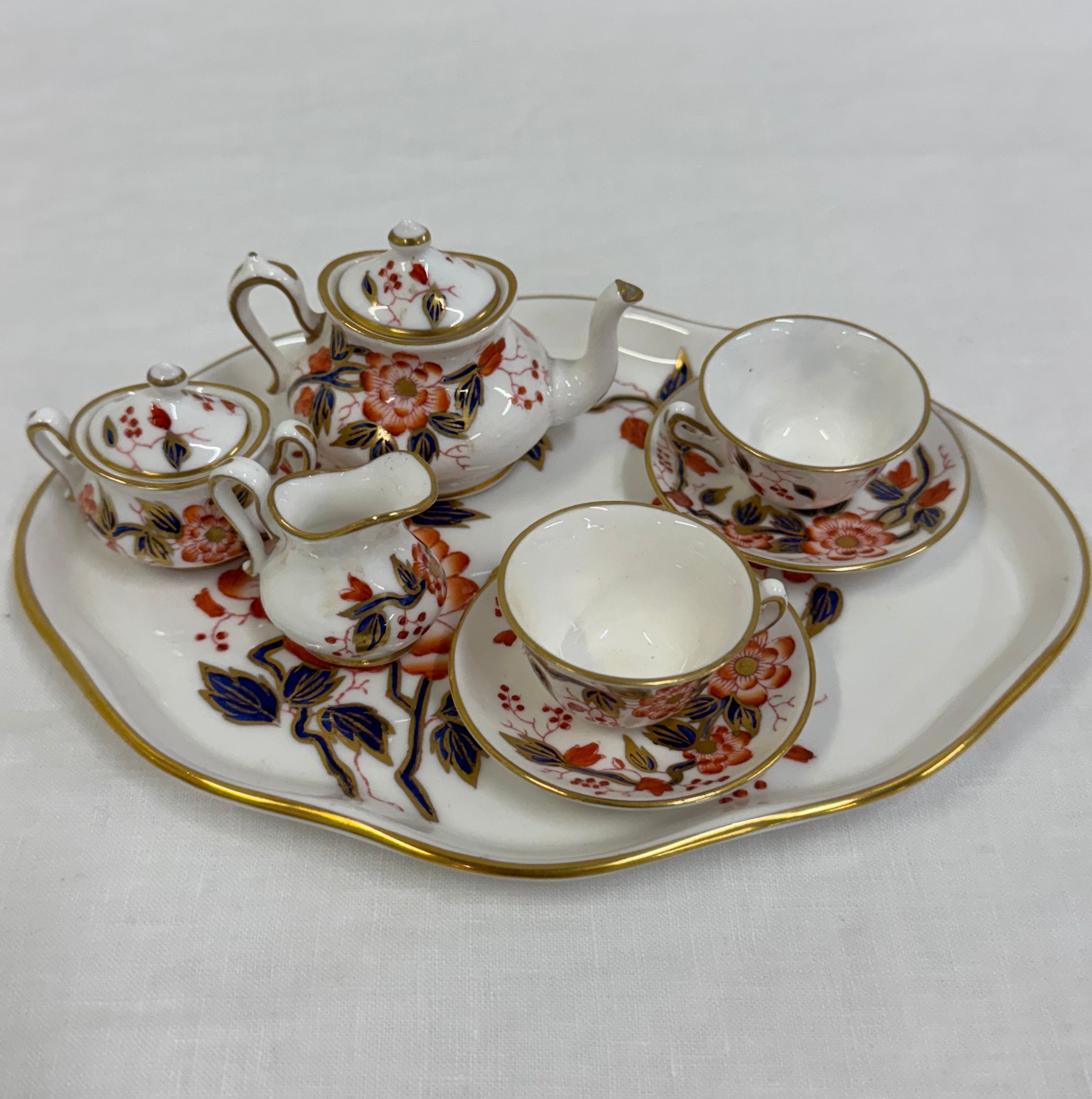 CROWN STAFFORDSHIRE 'Imari Coral' Miniature Tea Set