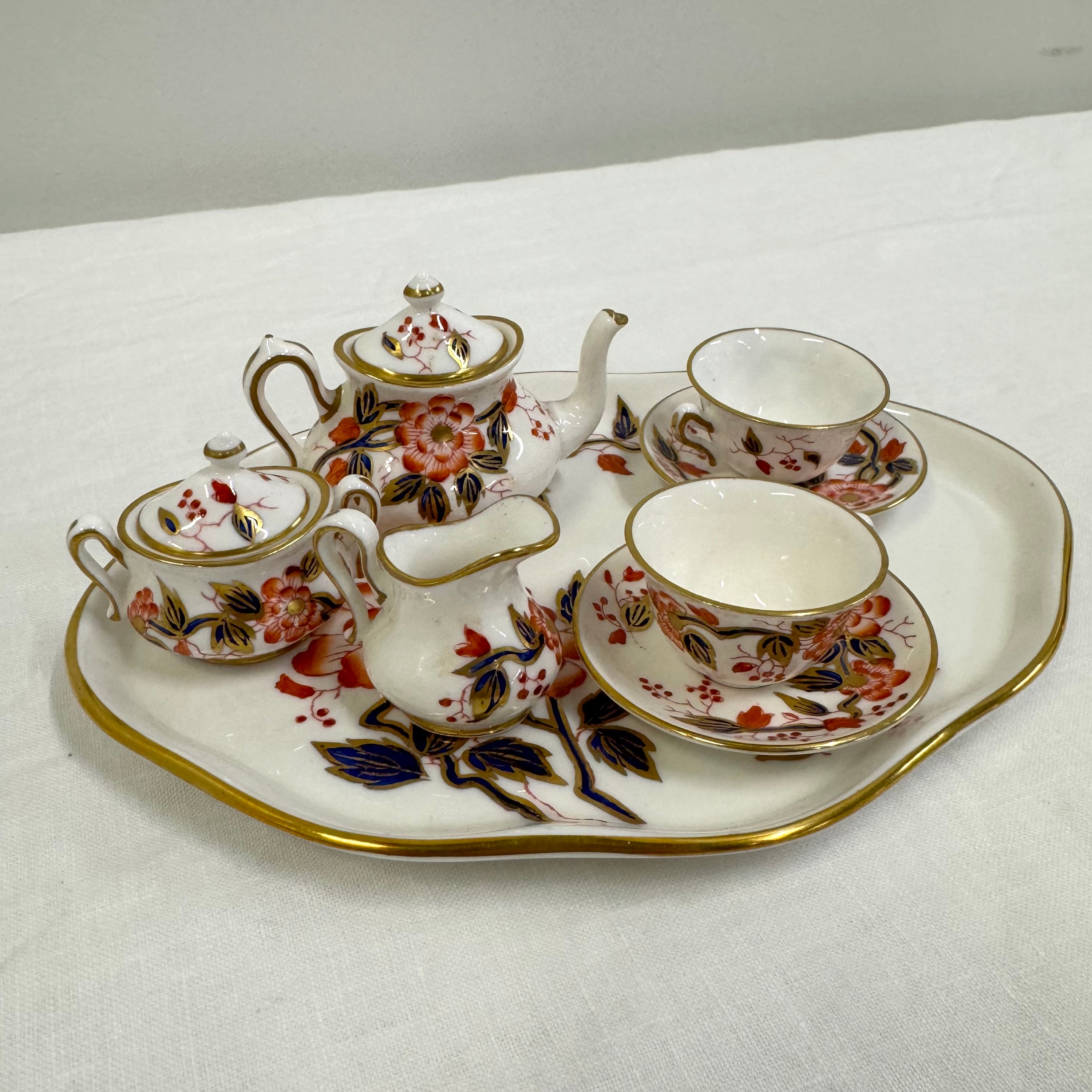 CROWN STAFFORDSHIRE 'Imari Coral' Miniature Tea Set