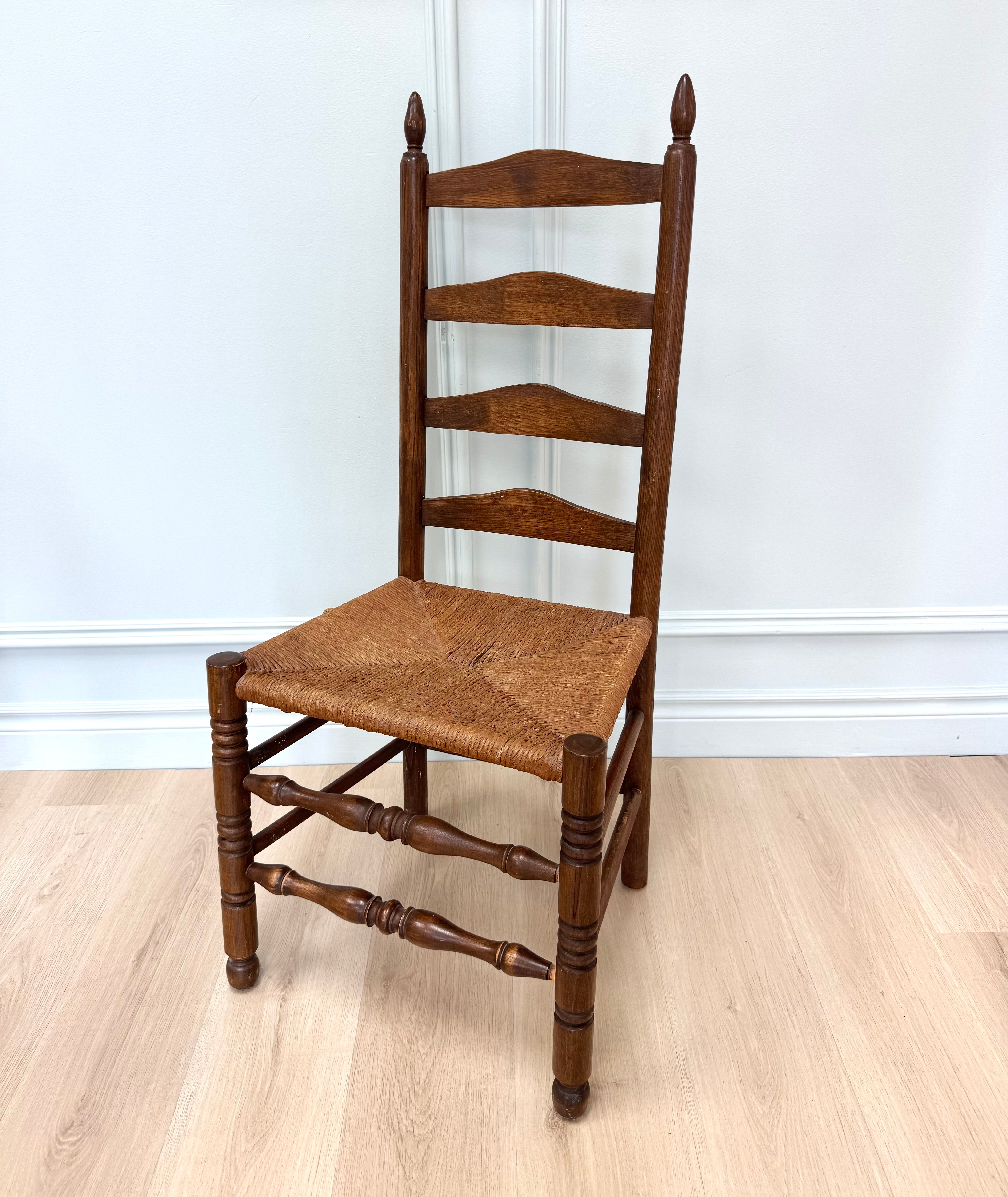 Vintage Ladderback Chair with Rush Seat