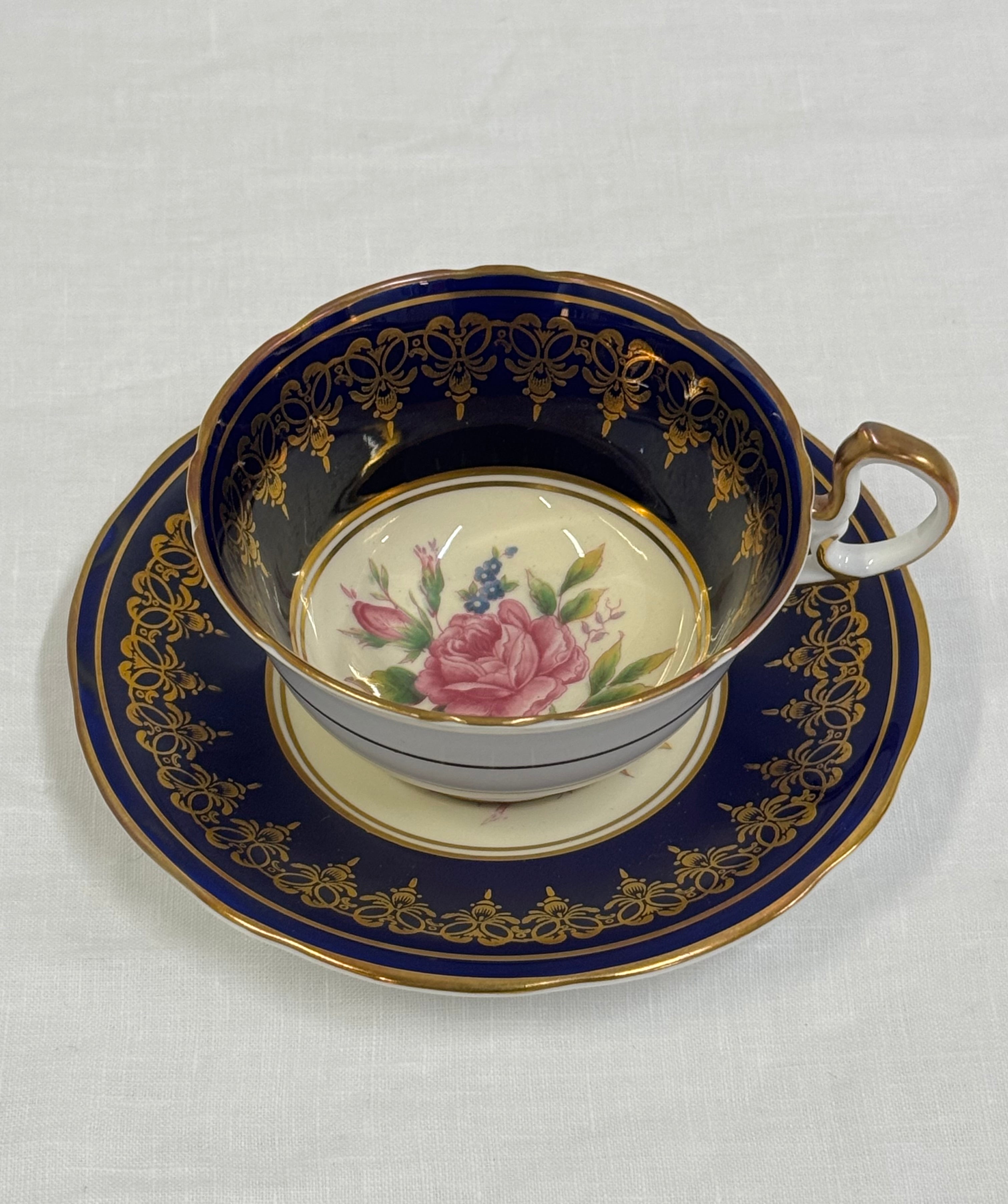 AYNSLEY Pink Cabbage Rose Cup & Saucer