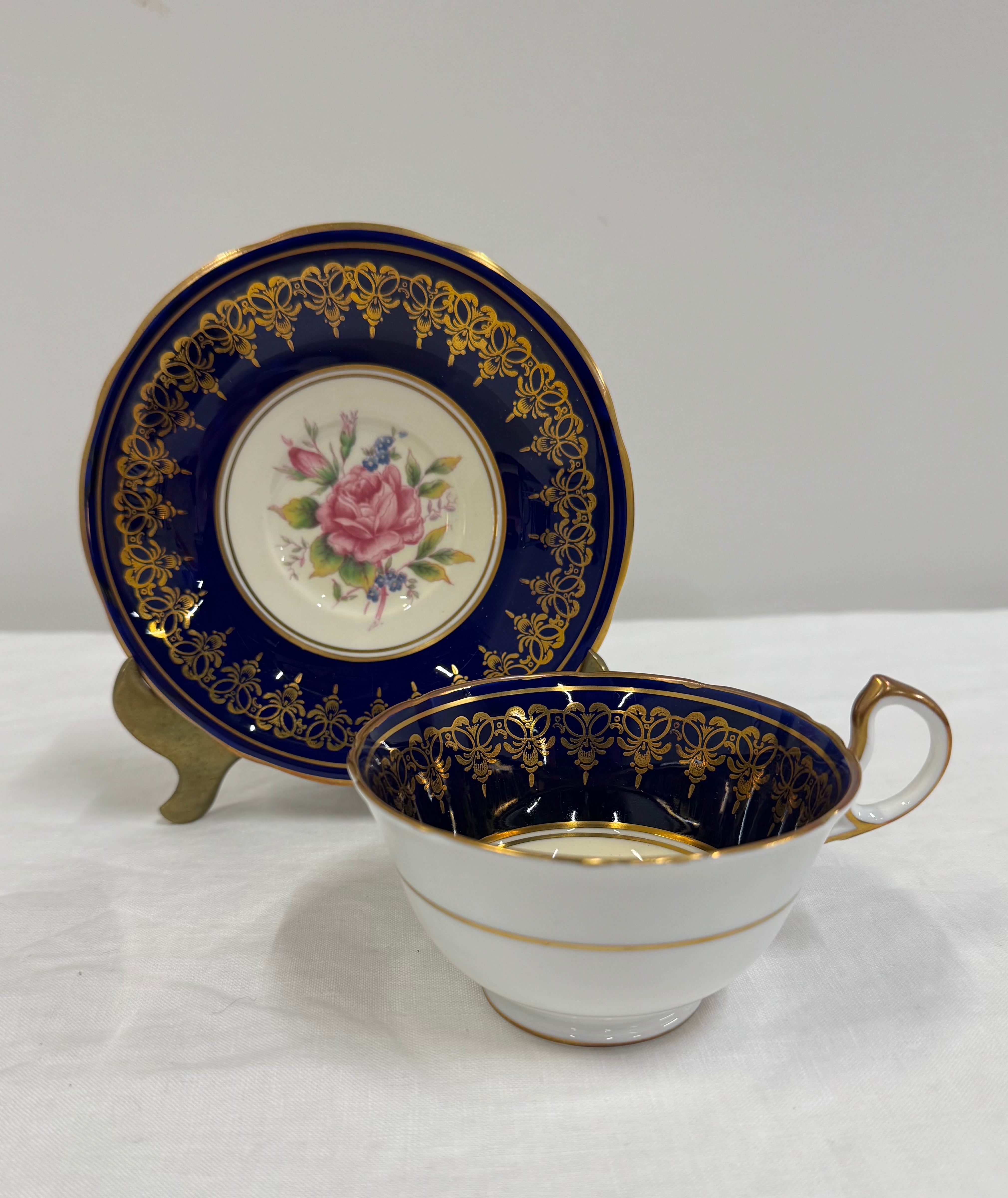 AYNSLEY Pink Cabbage Rose Cup & Saucer