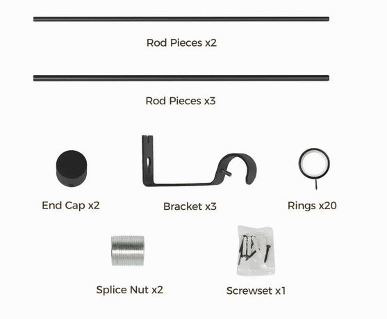 NEW Black Adjustable Curtain Rod with Rings (32"-76")