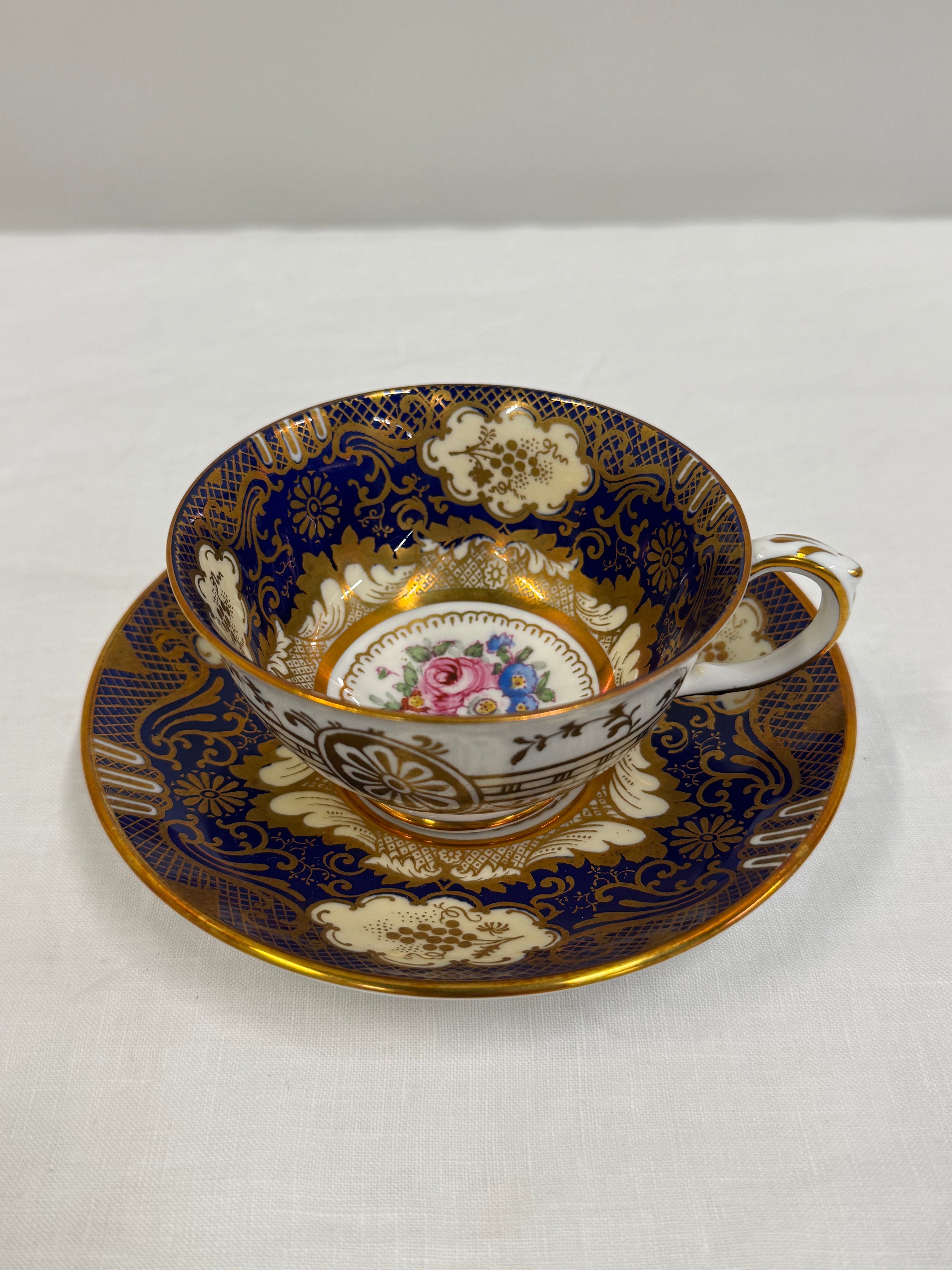CROWN STAFFORDSHIRE Cobalt Filigree Cup & Saucer