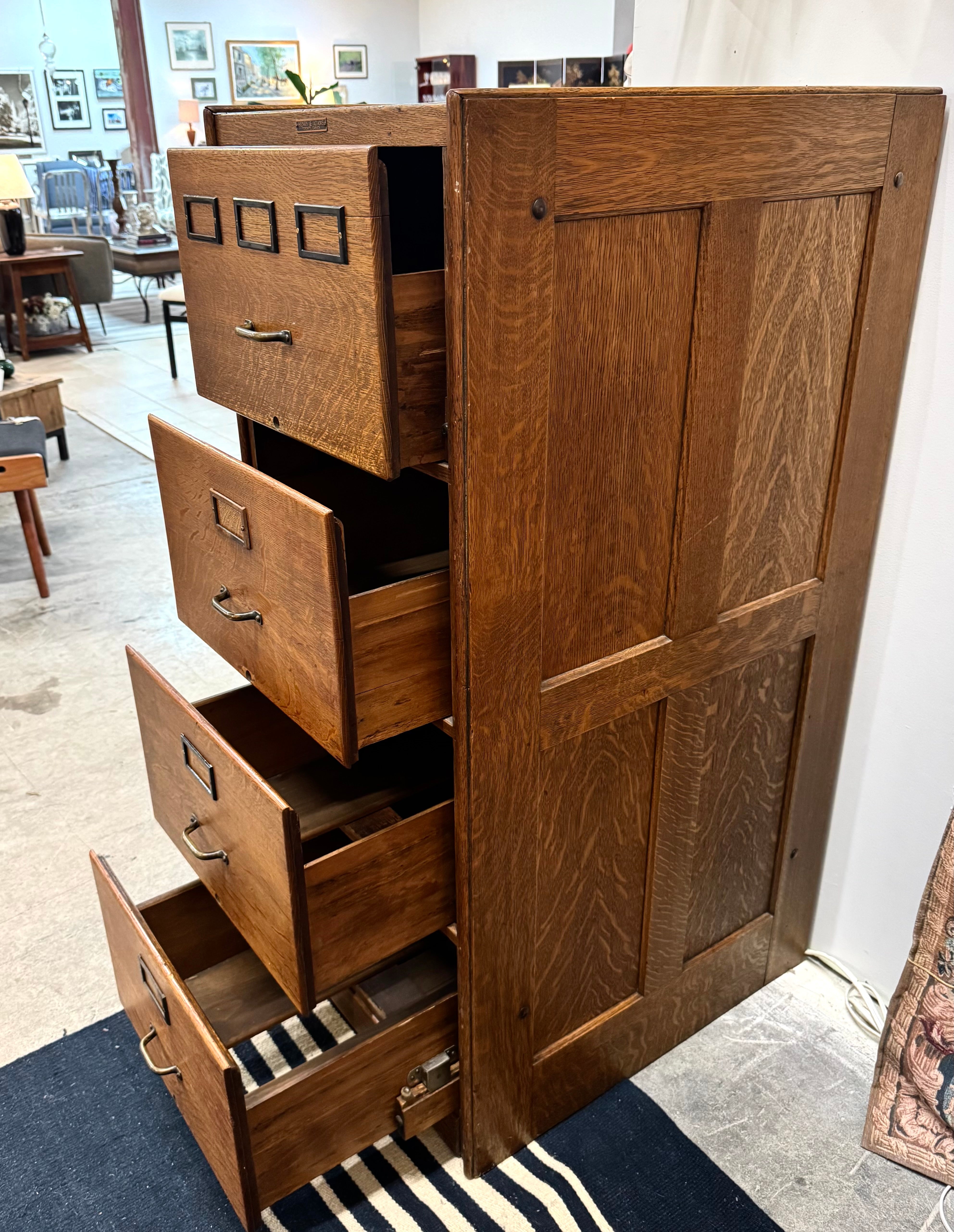 Antique HENRY & ADAMS Oak File Cabinet