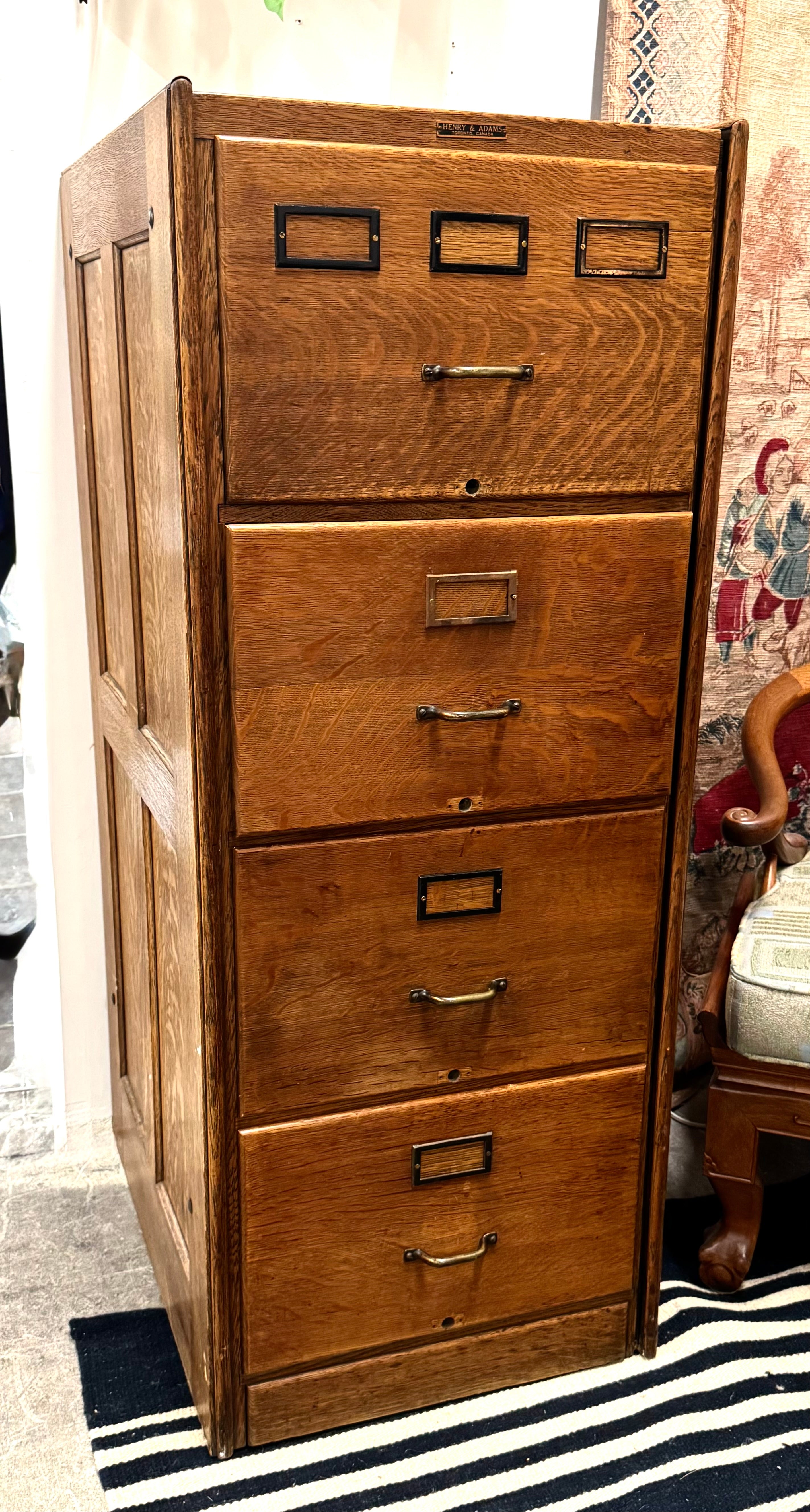 Antique HENRY & ADAMS Oak File Cabinet