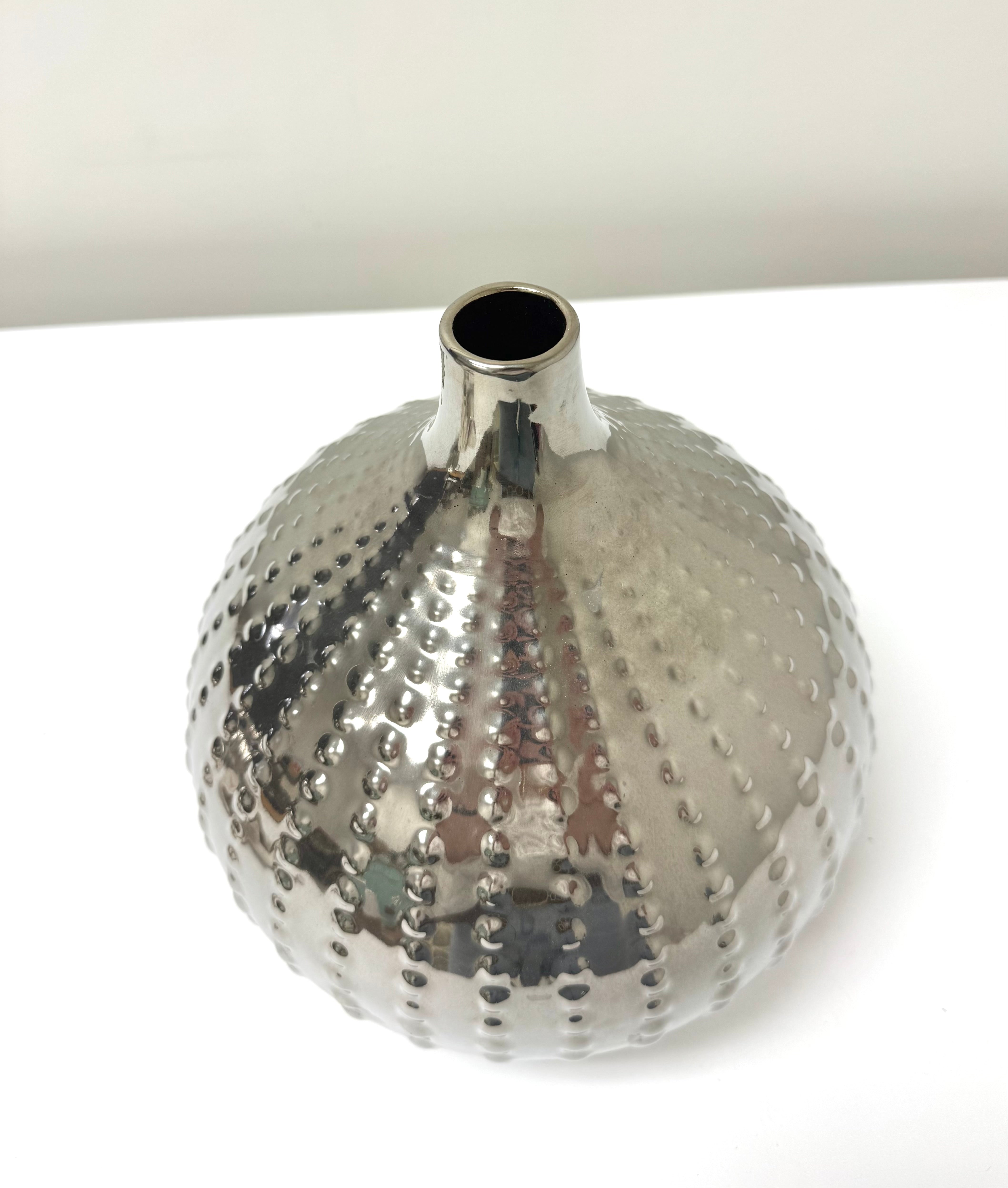 Silver Hammered Dot Ceramic Vase