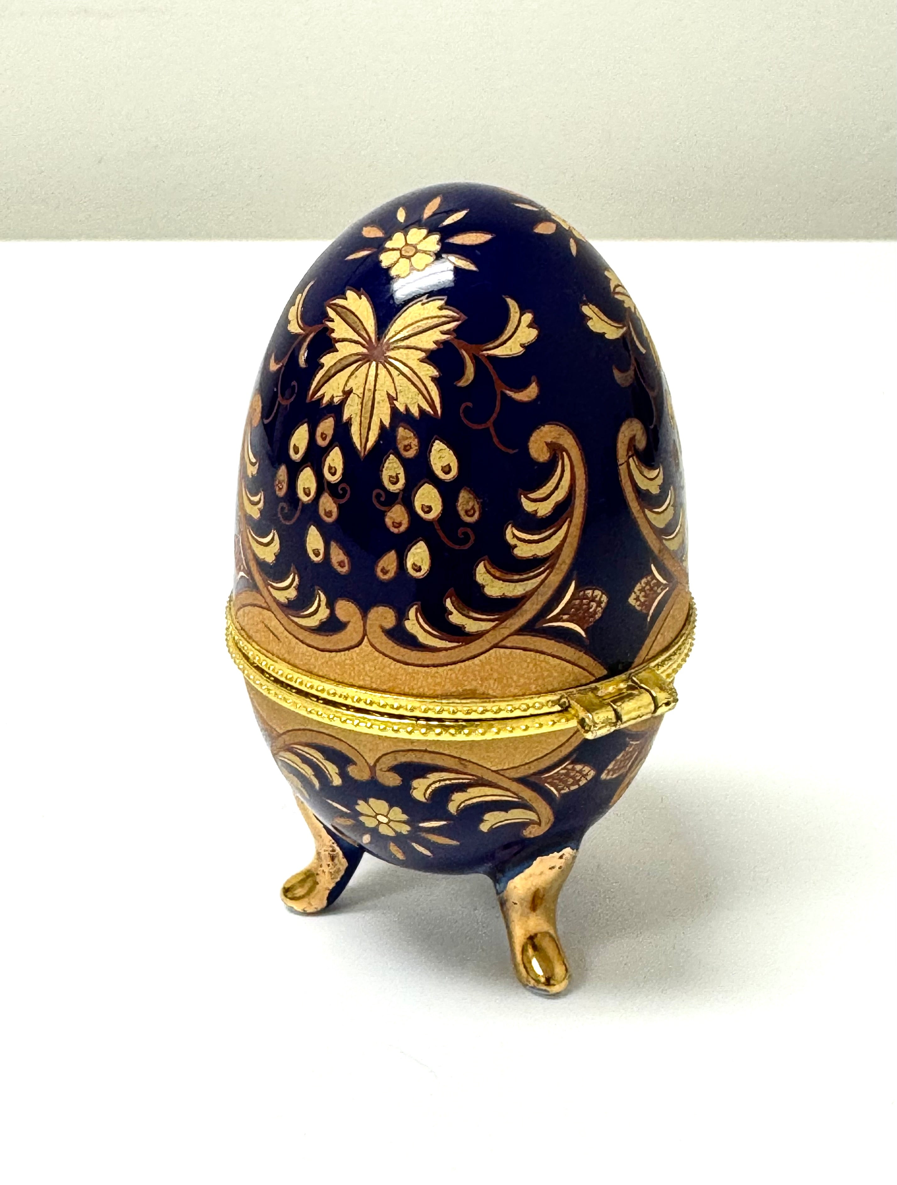 Cobalt & Gold Porcelain Hinged Egg