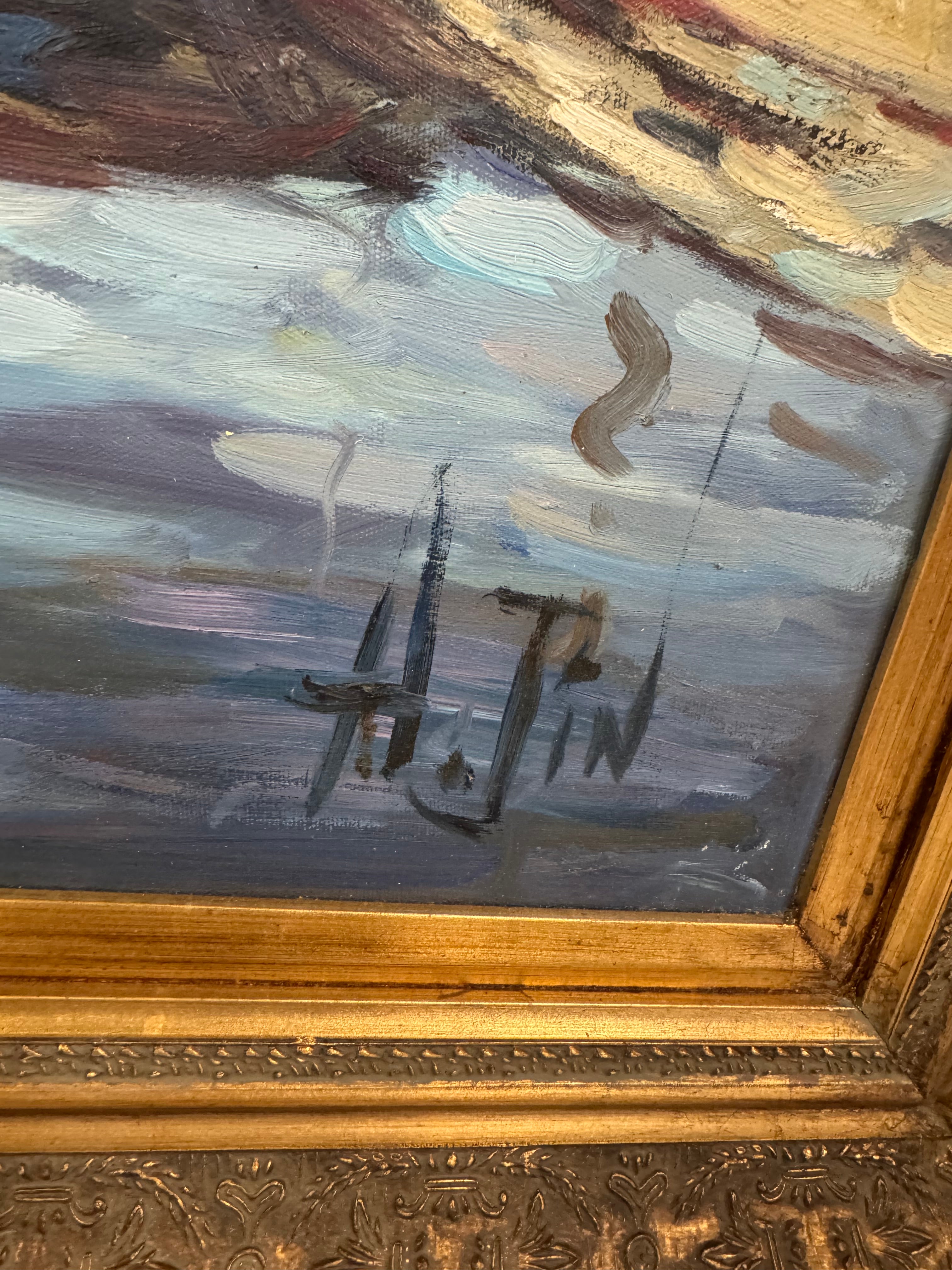 'Sailboats in a European Harbour' Original Art