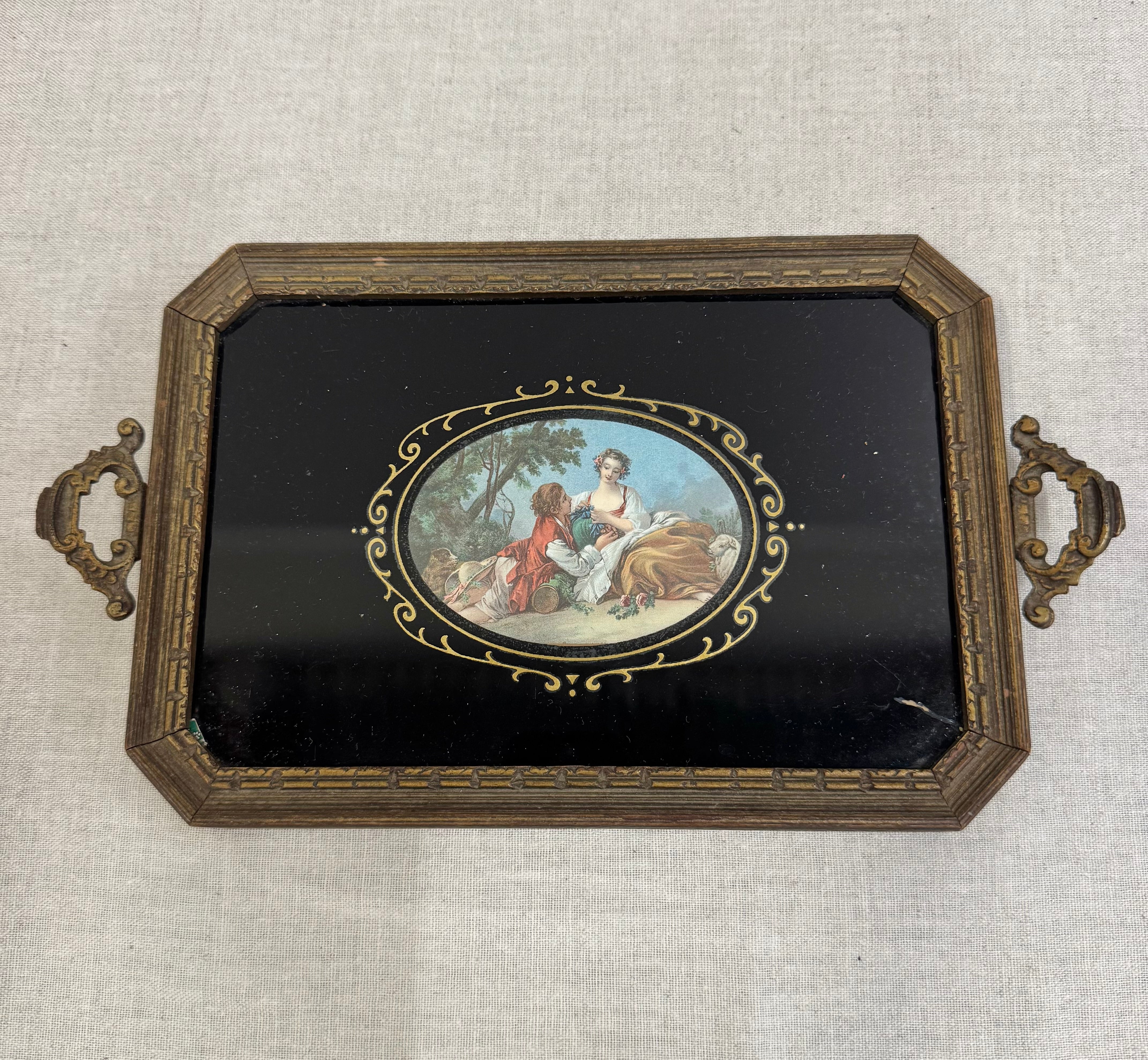 Small Glass Serving Tray with Wood Frame