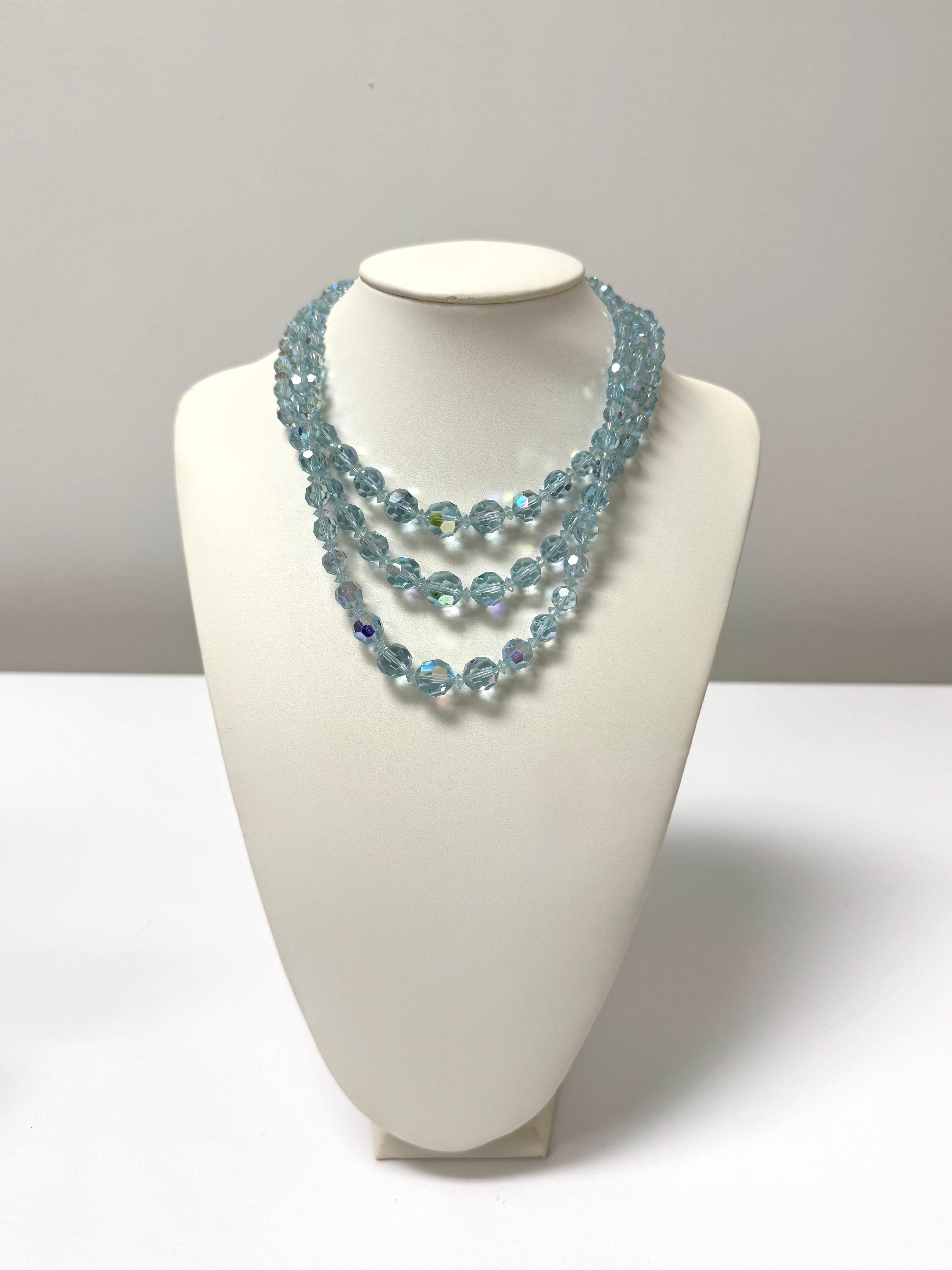SHERMAN Aurora Borealis Triple-strand Faceted Crystal Necklace