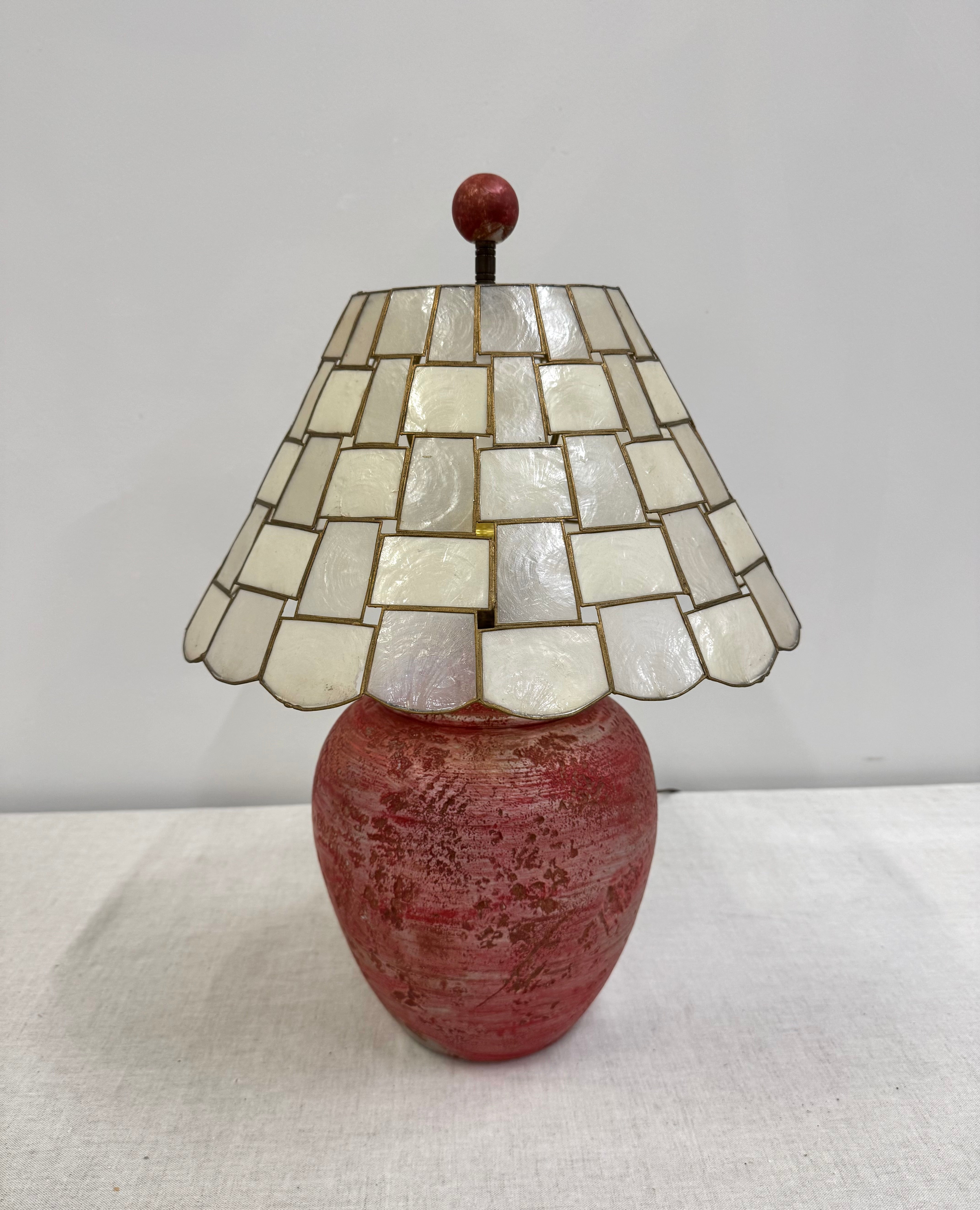 Rose Pink Ceramic Lamp with Capiz Mosaic Shade