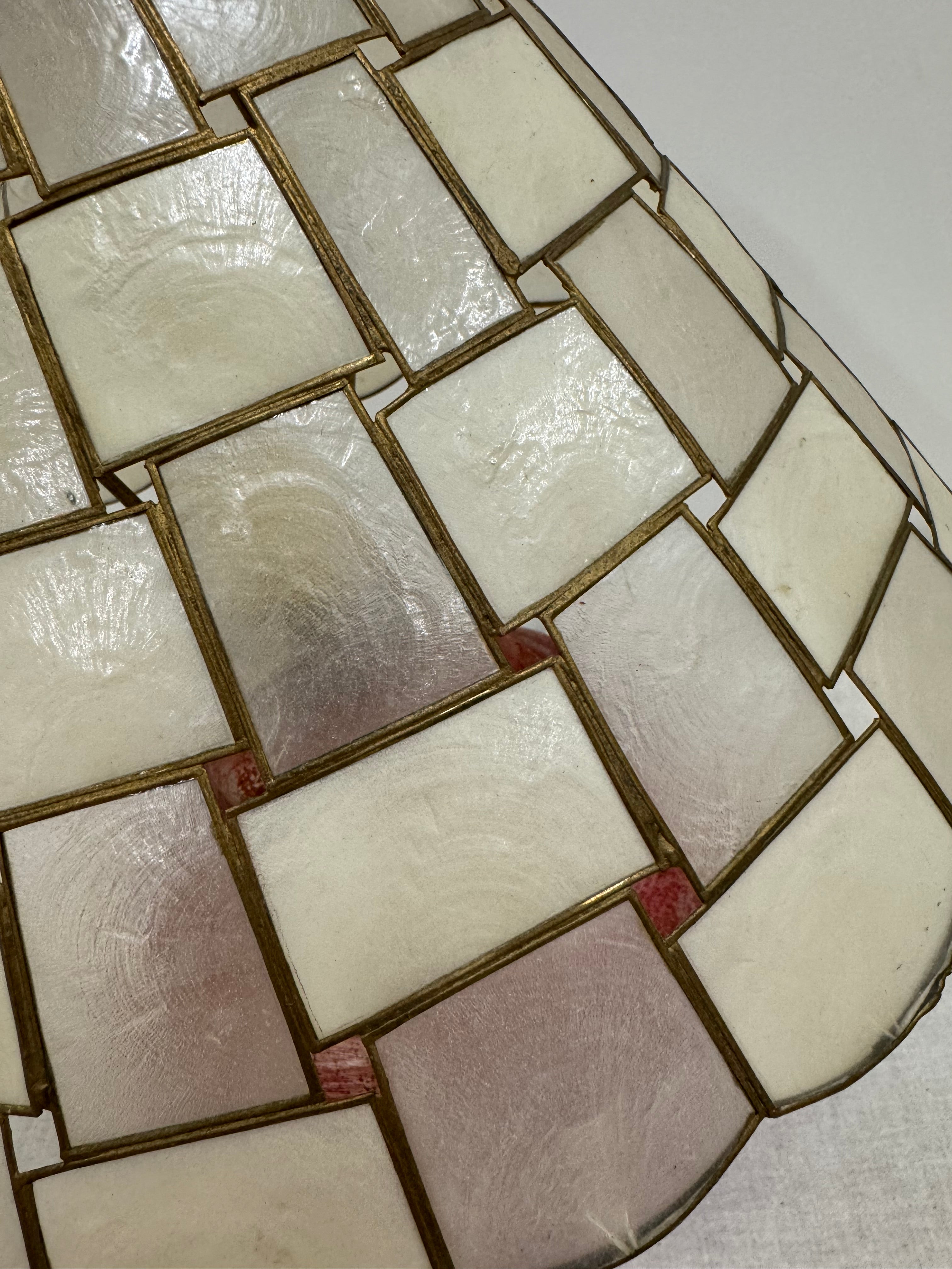 Rose Pink Ceramic Lamp with Capiz Mosaic Shade