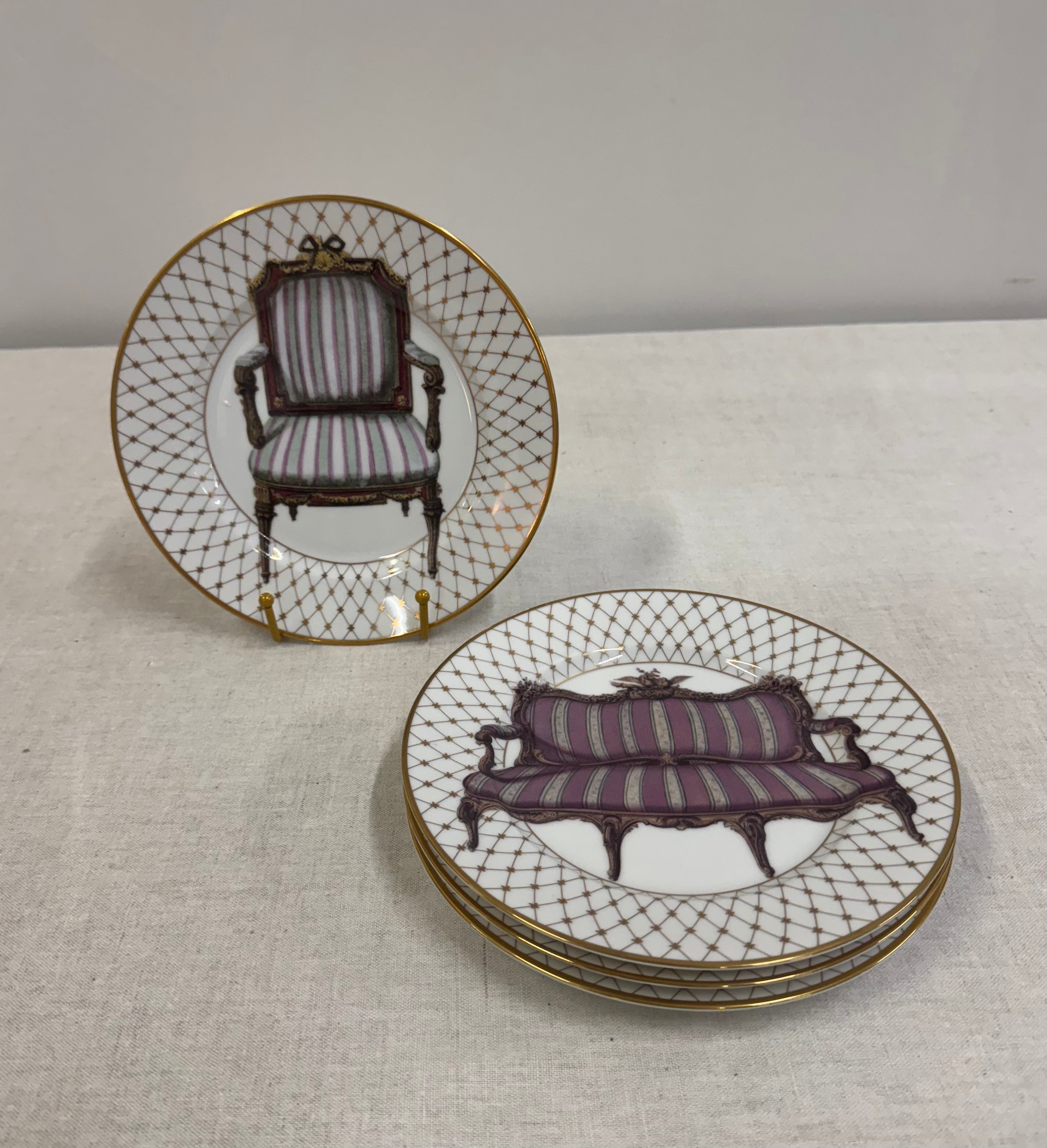 Vintage FITZ & FLOYD 'Chaise' 8" Plates Set of 4