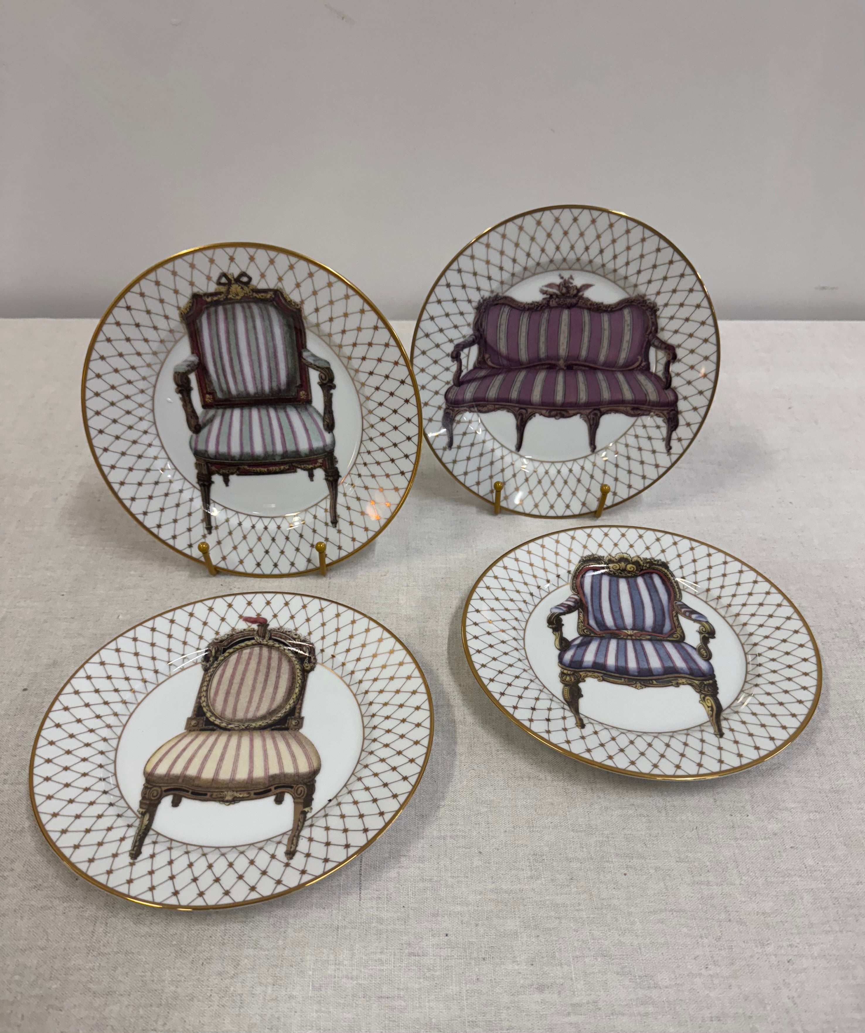 Vintage FITZ & FLOYD 'Chaise' 8" Plates Set of 4