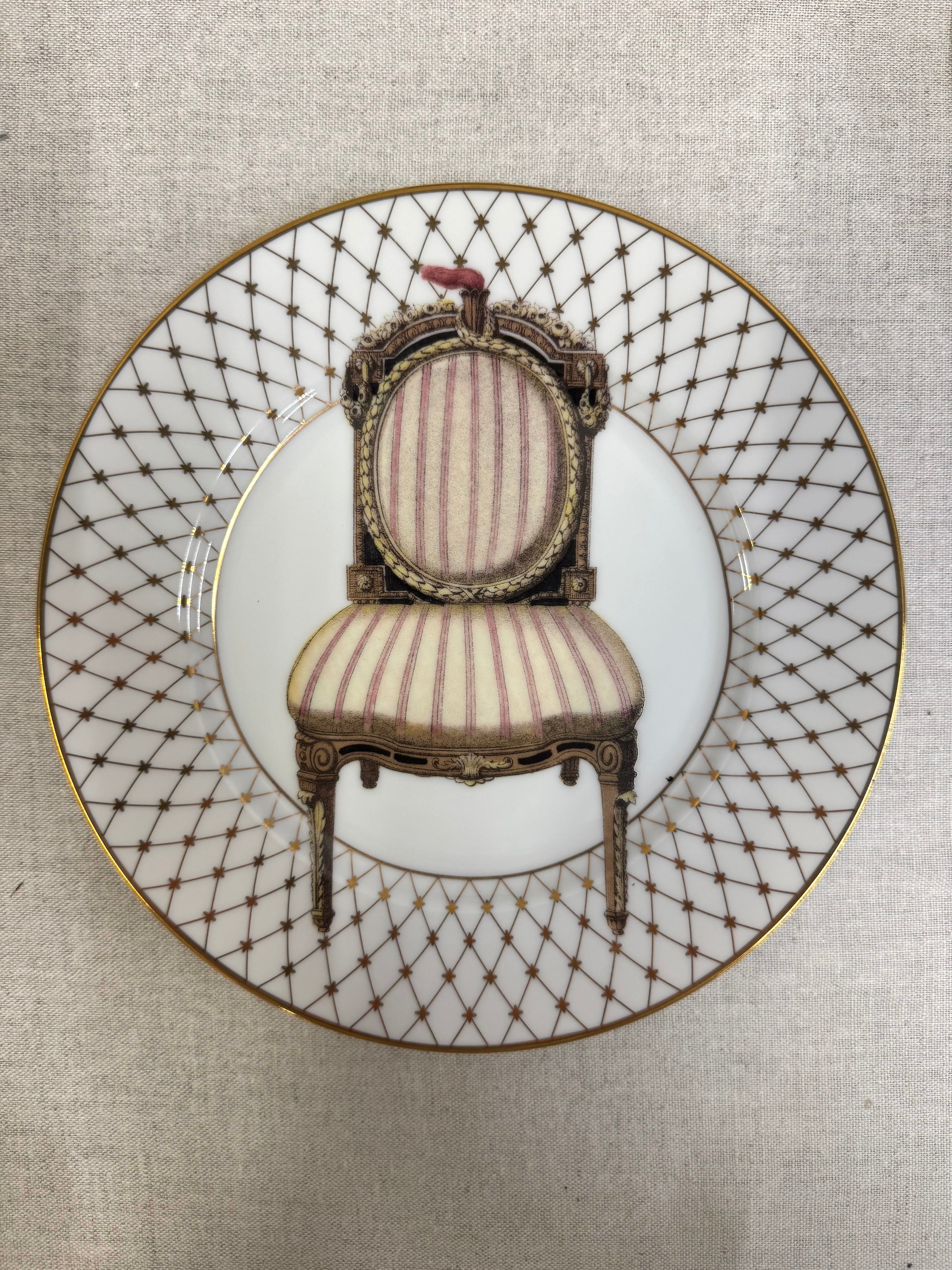 Vintage FITZ & FLOYD 'Chaise' 8" Plates Set of 4