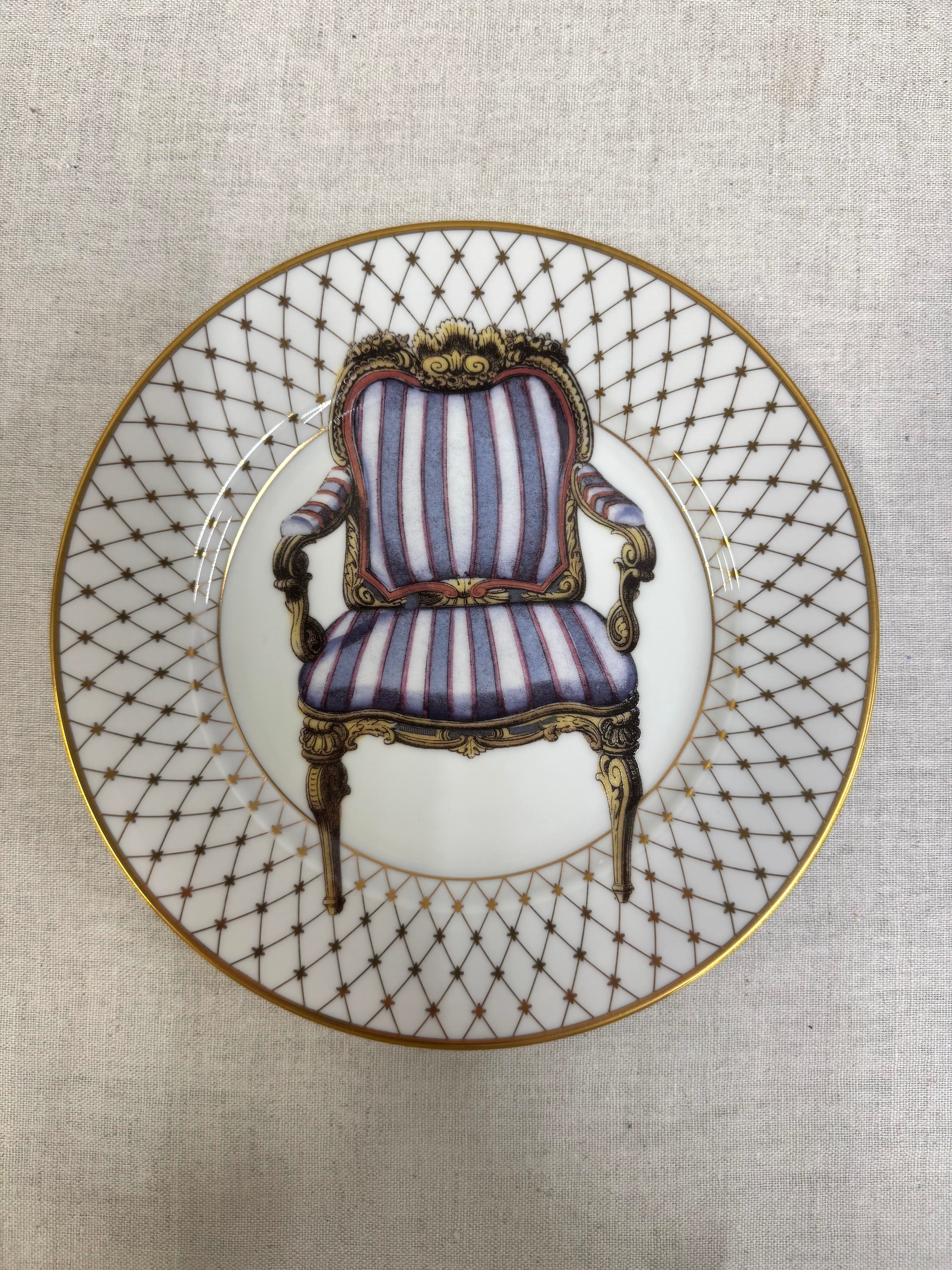 Vintage FITZ & FLOYD 'Chaise' 8" Plates Set of 4