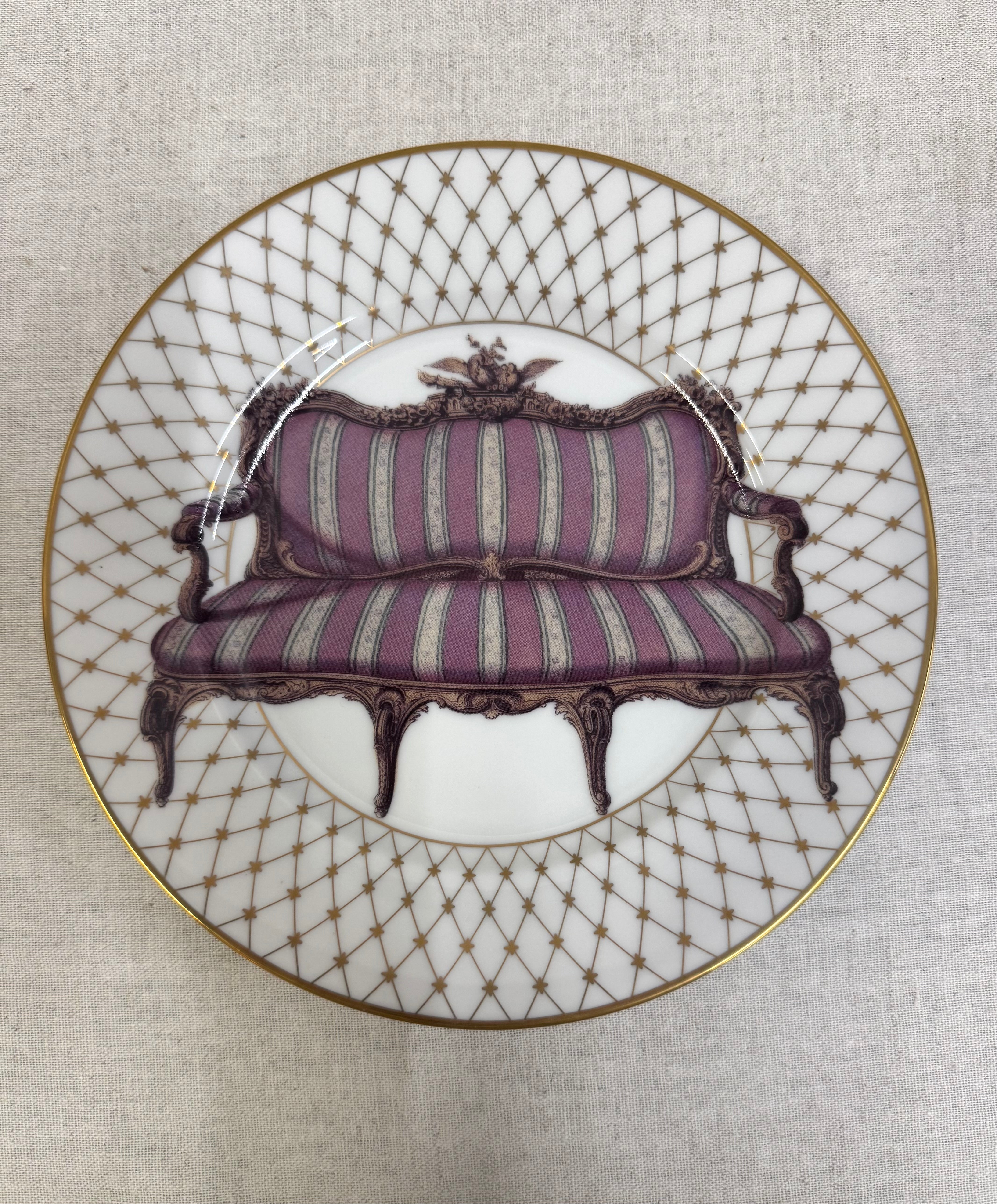 Vintage FITZ & FLOYD 'Chaise' 8" Plates Set of 4