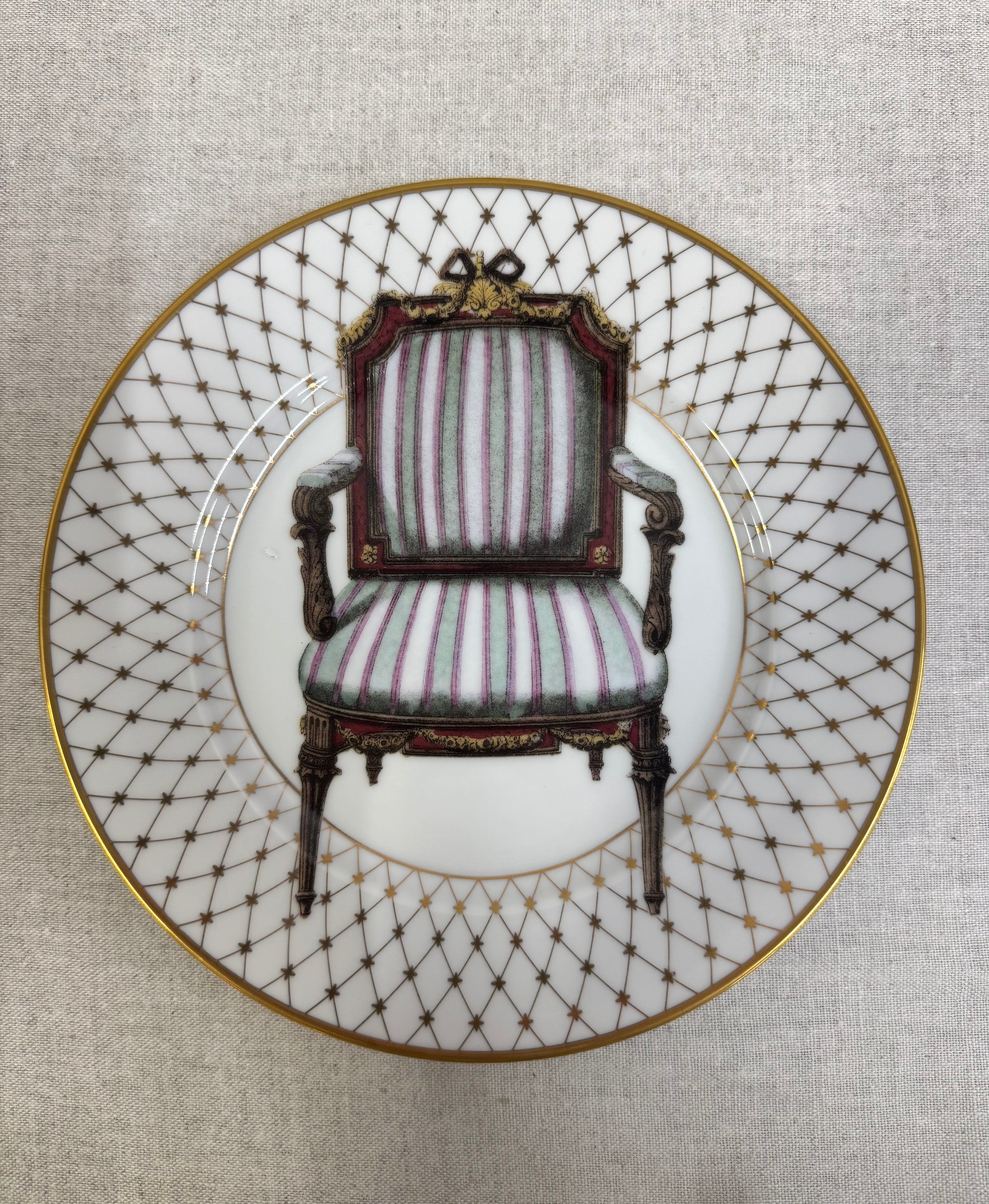 Vintage FITZ & FLOYD 'Chaise' 8" Plates Set of 4