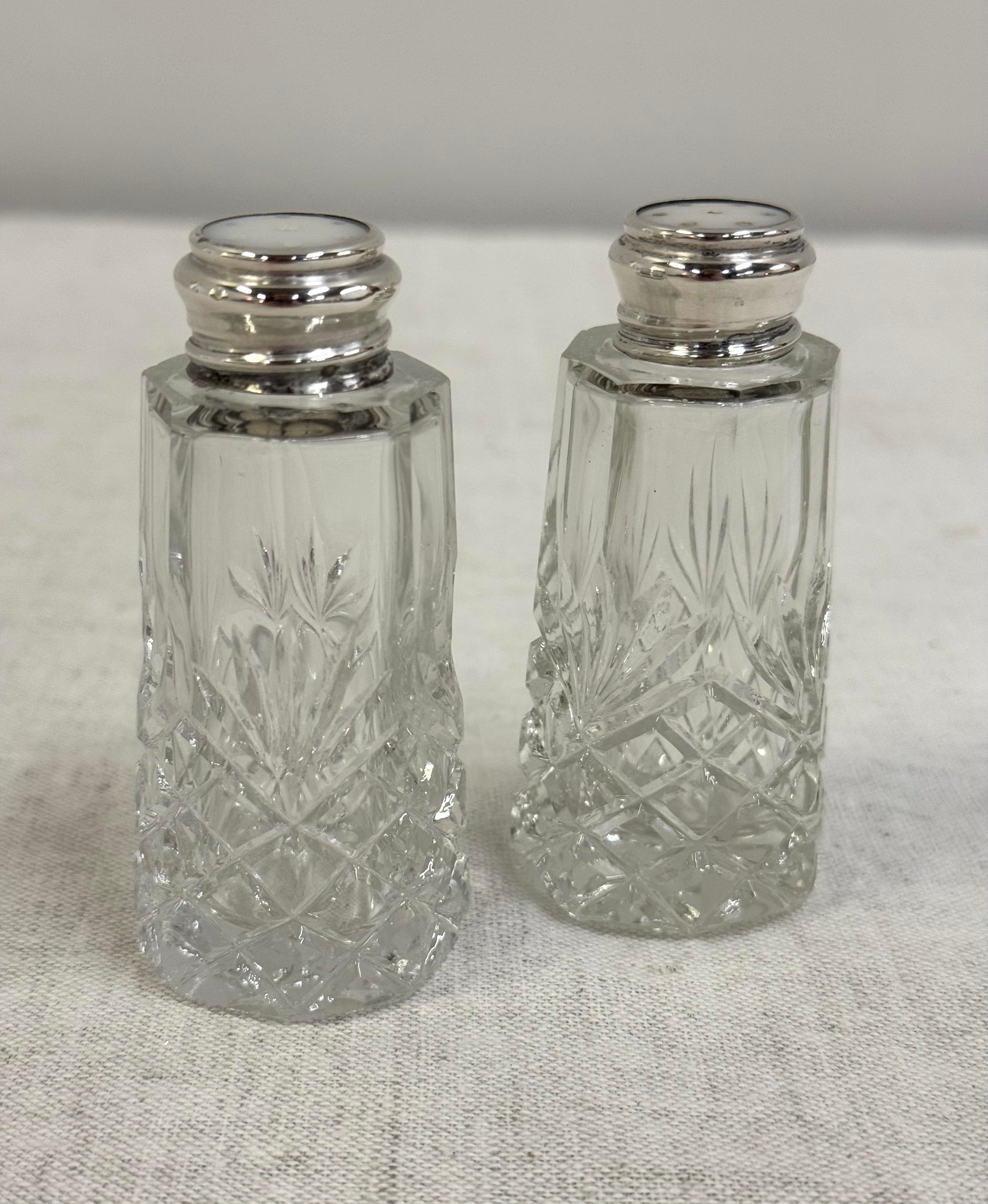 Cut Glass Salt & Pepper with Silver Tops