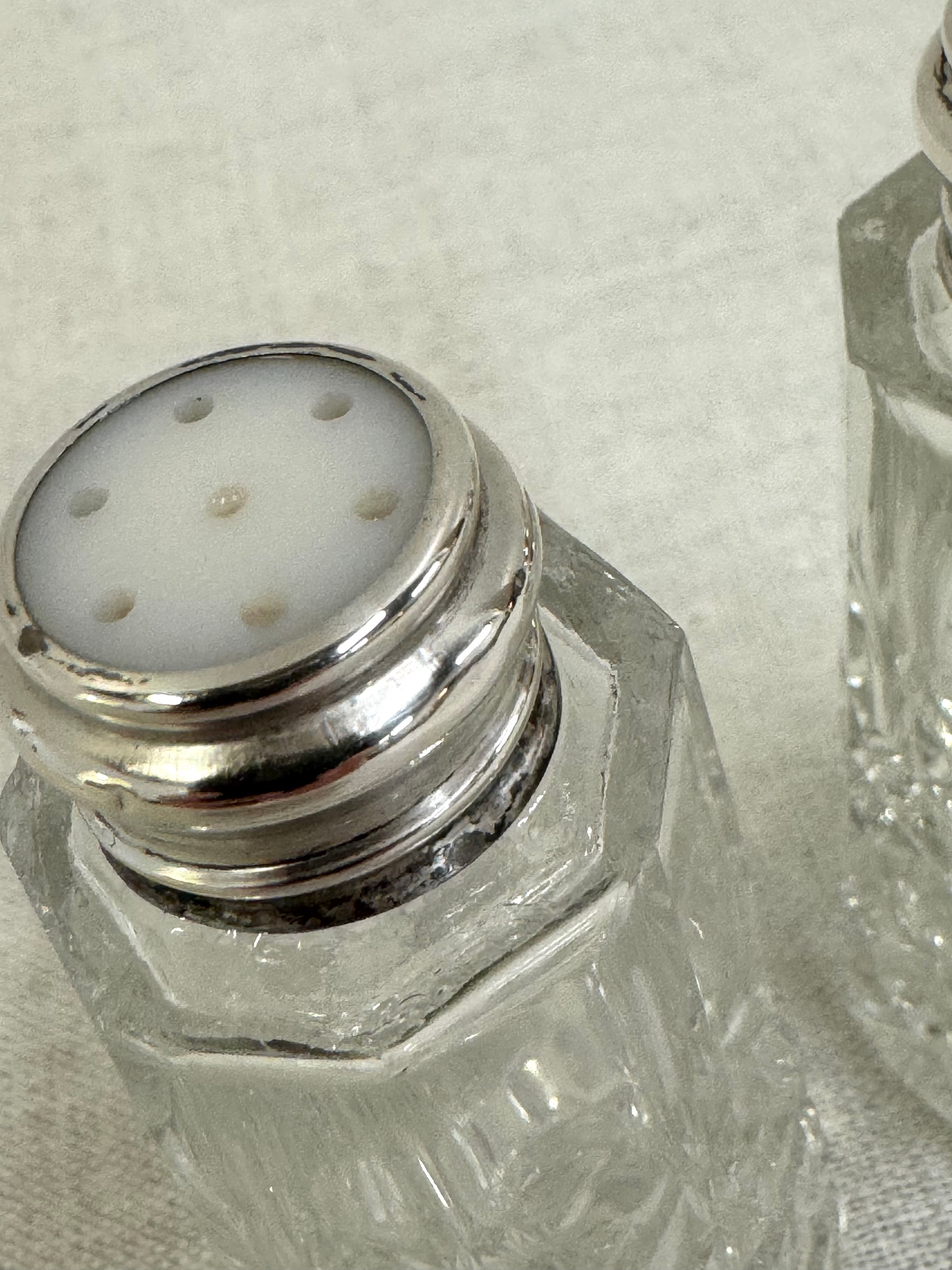 Cut Glass Salt & Pepper with Silver Tops