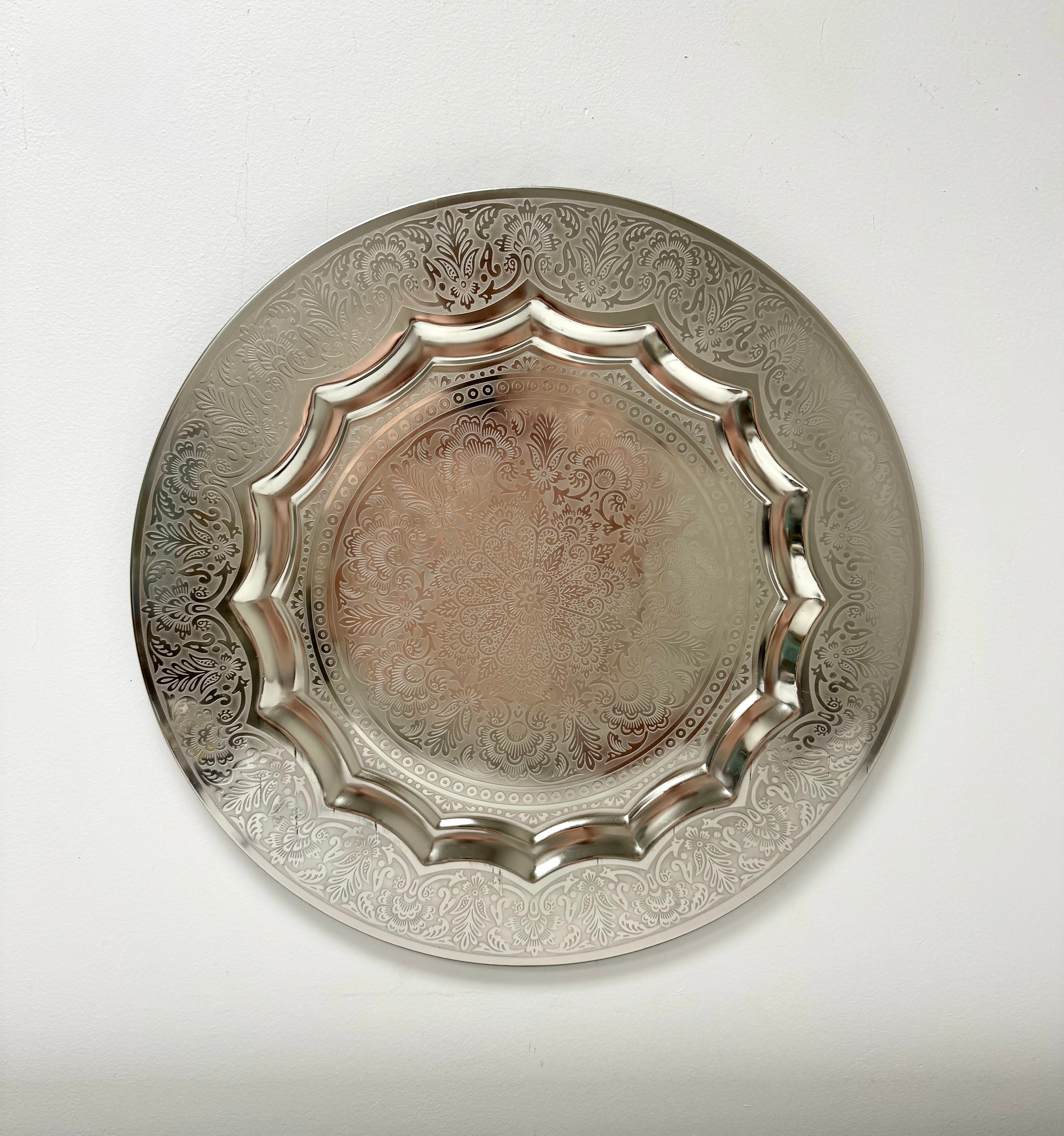 Indian Silver Embossed Metal 23" Wall Medallion