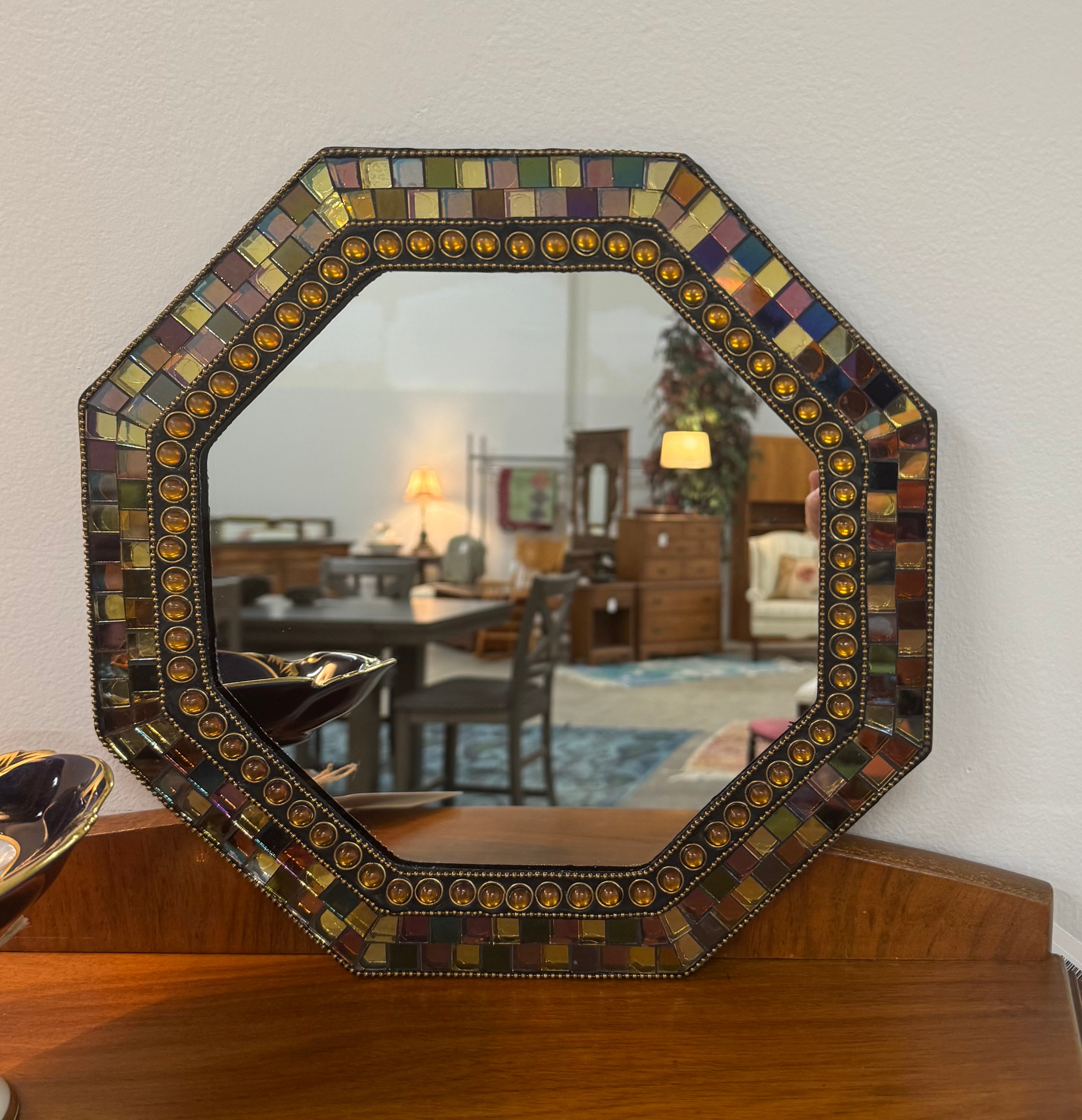 Vintage PARTYLITE Hexagonal Glass Mosaic Mirror/Candle Tray