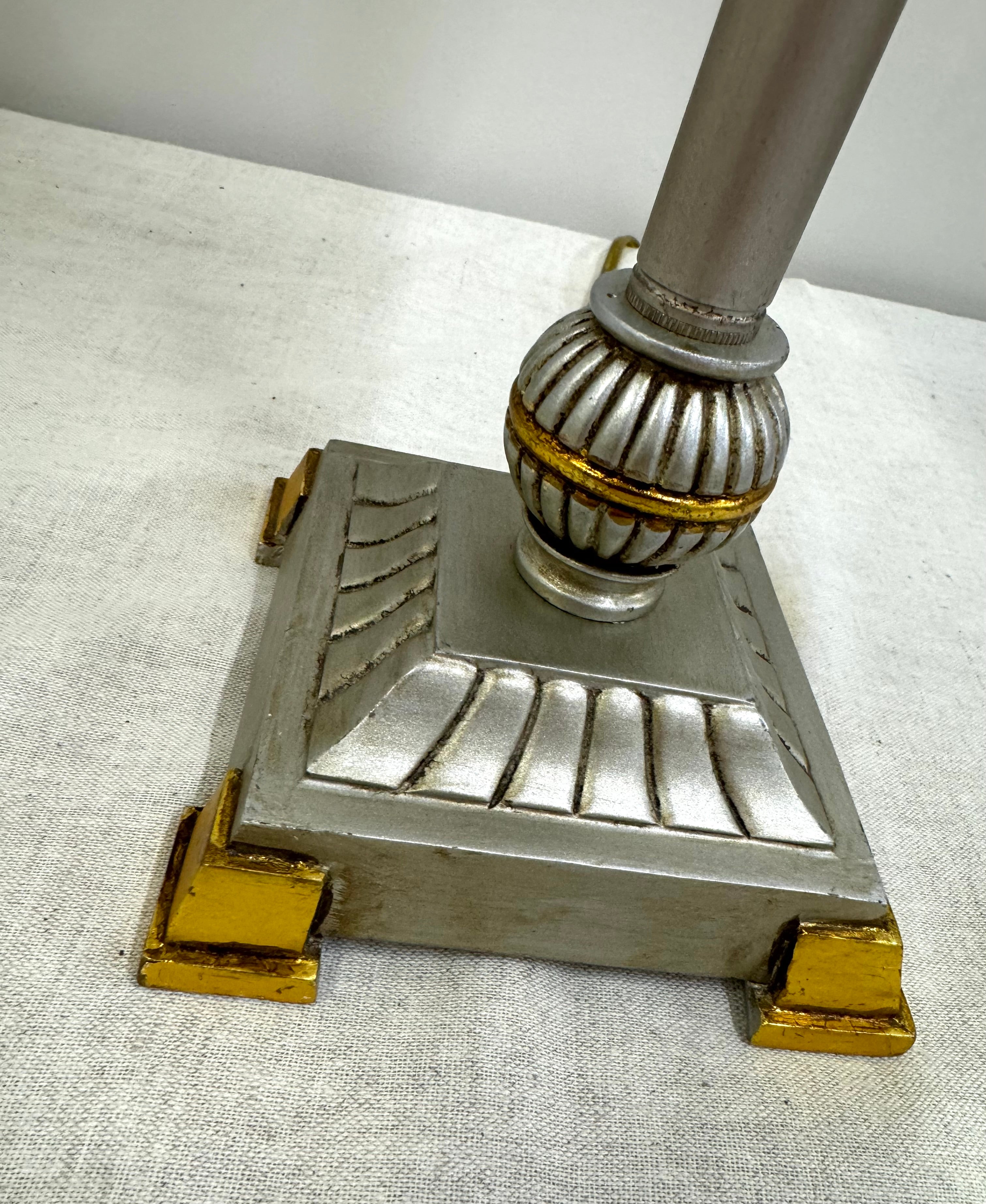 Matte Silver Lamp with Gold Silk Shade