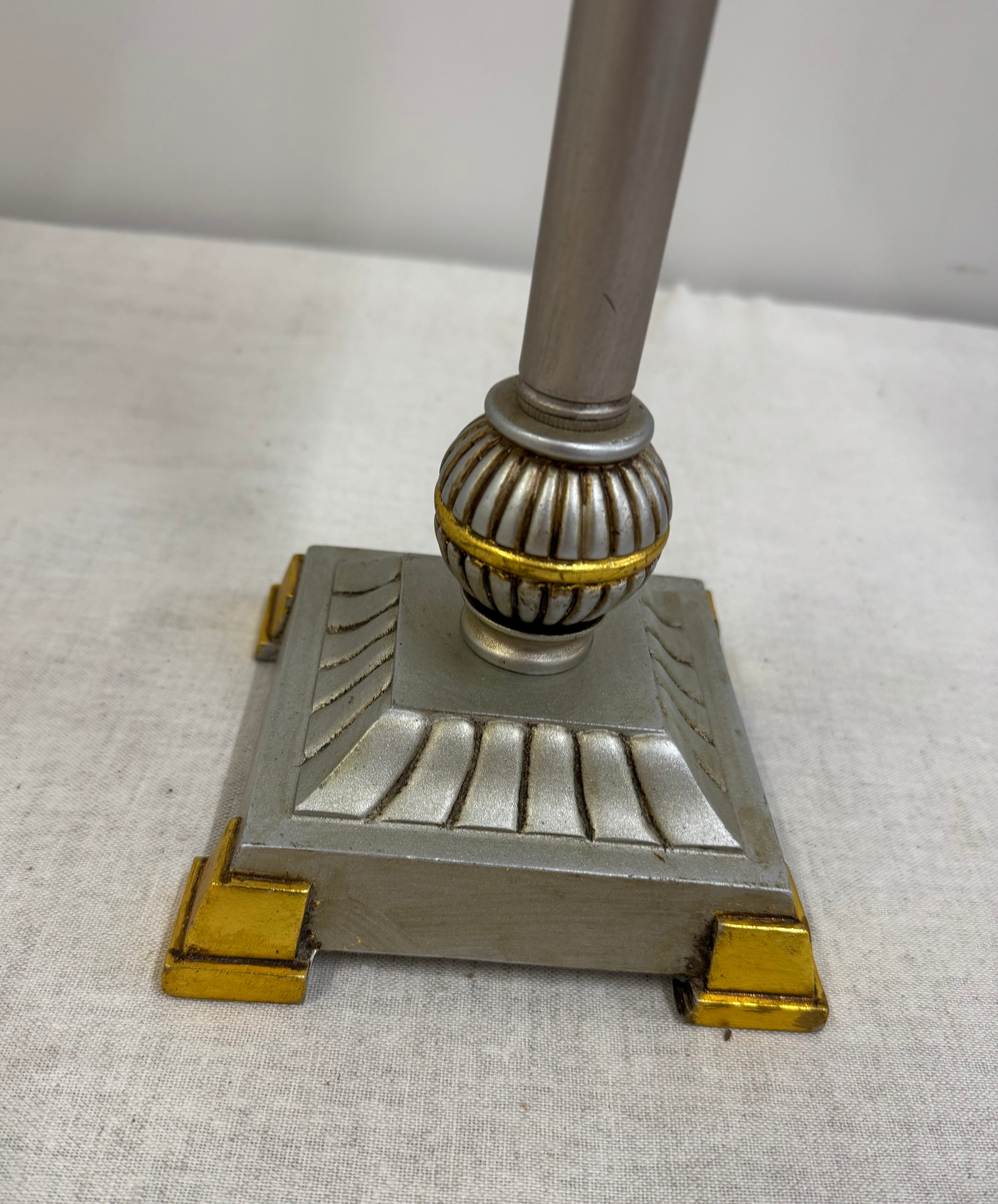 Matte Silver Lamp with Gold Silk Shade & Tassel