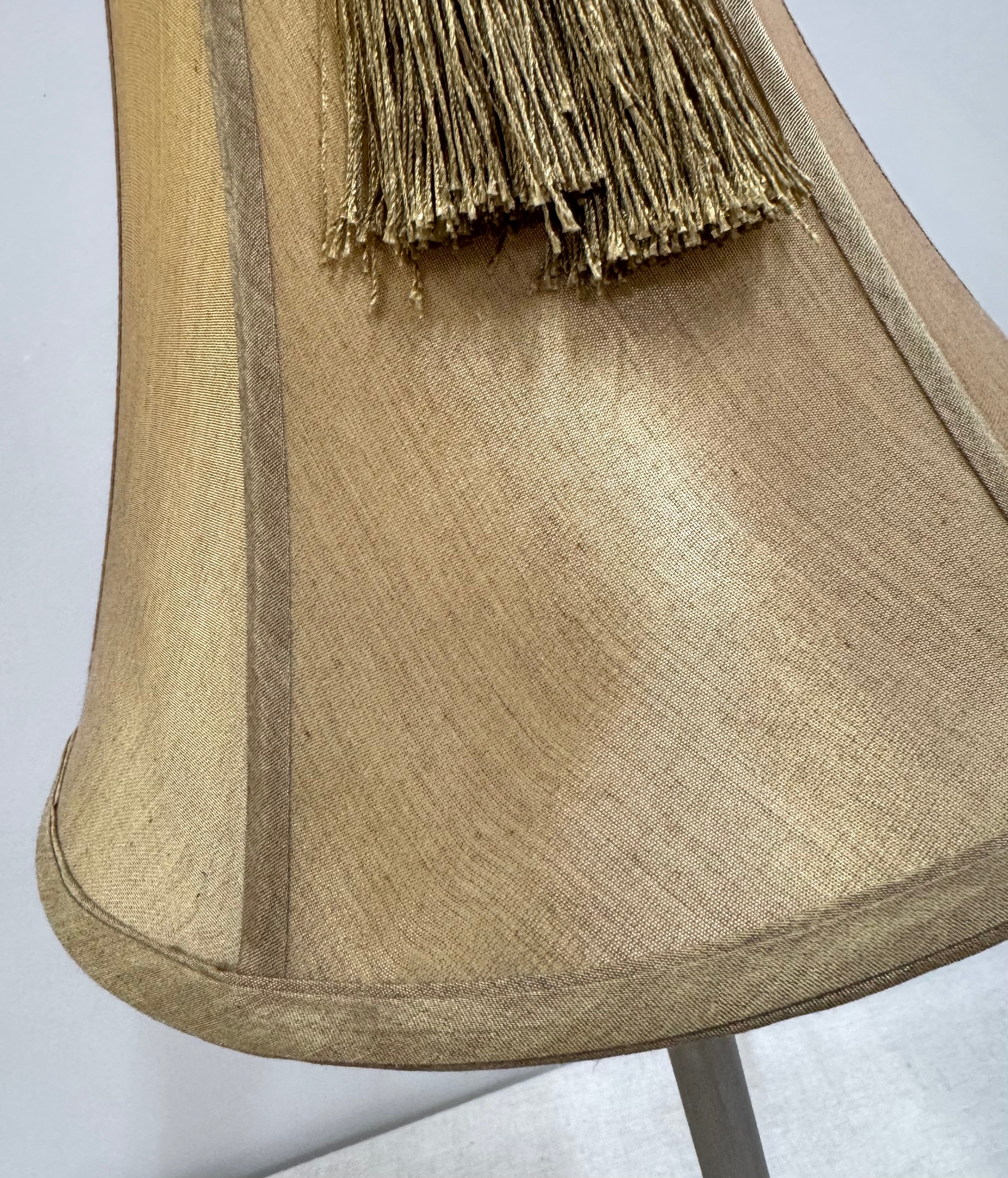 Matte Silver Lamp with Gold Silk Shade & Tassel