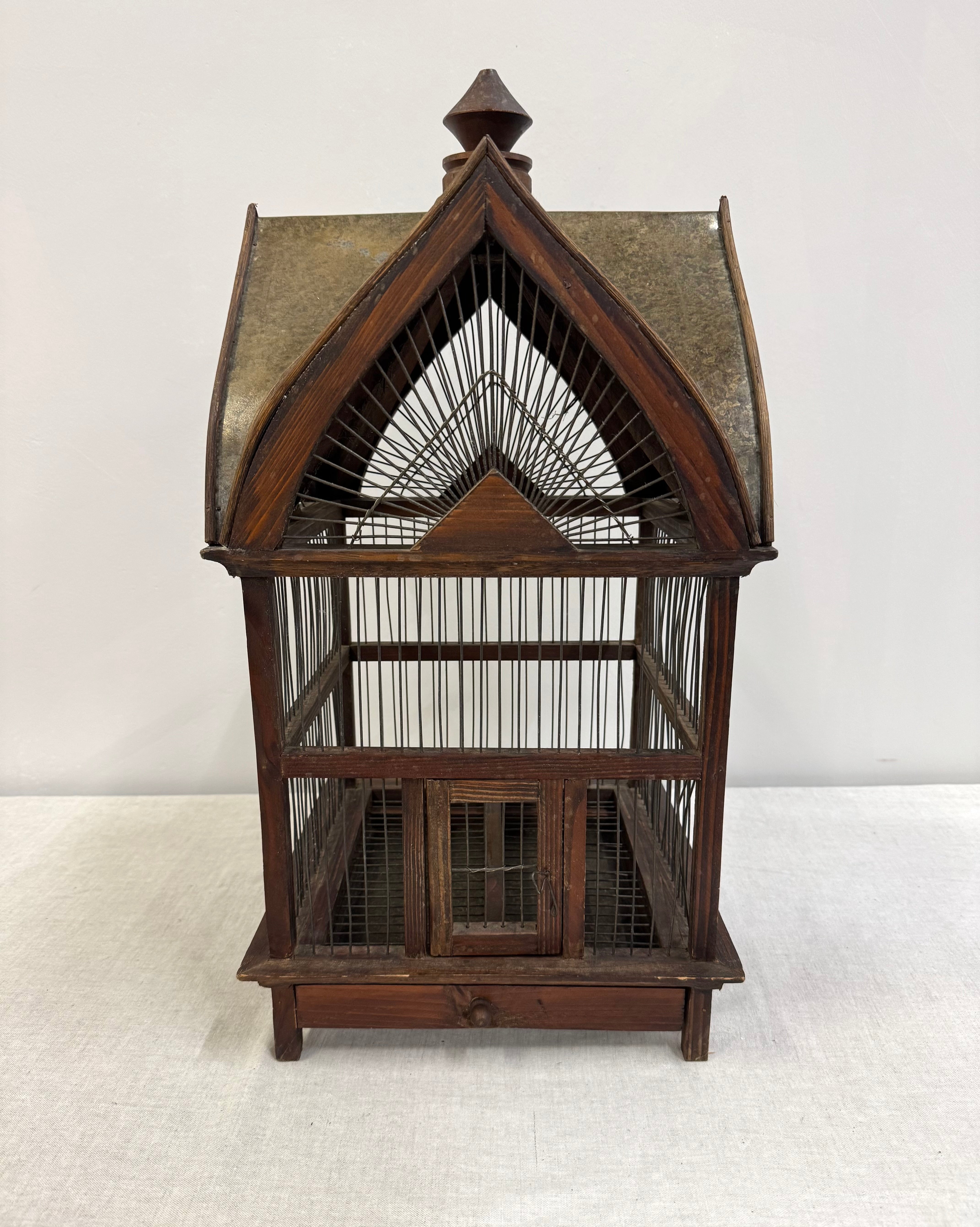 Vintage Bird Cage with Metal Roof