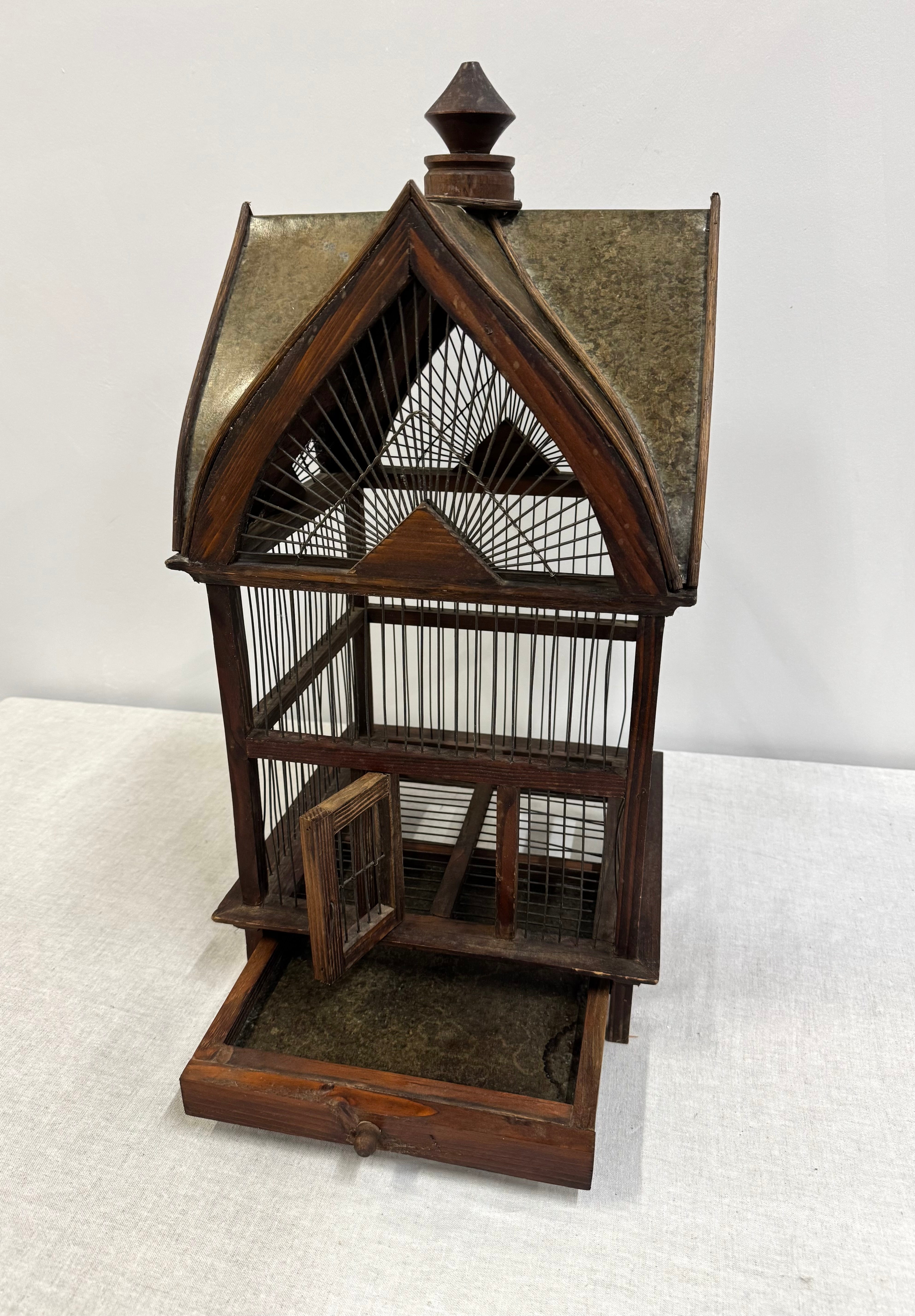 Vintage Bird Cage with Metal Roof