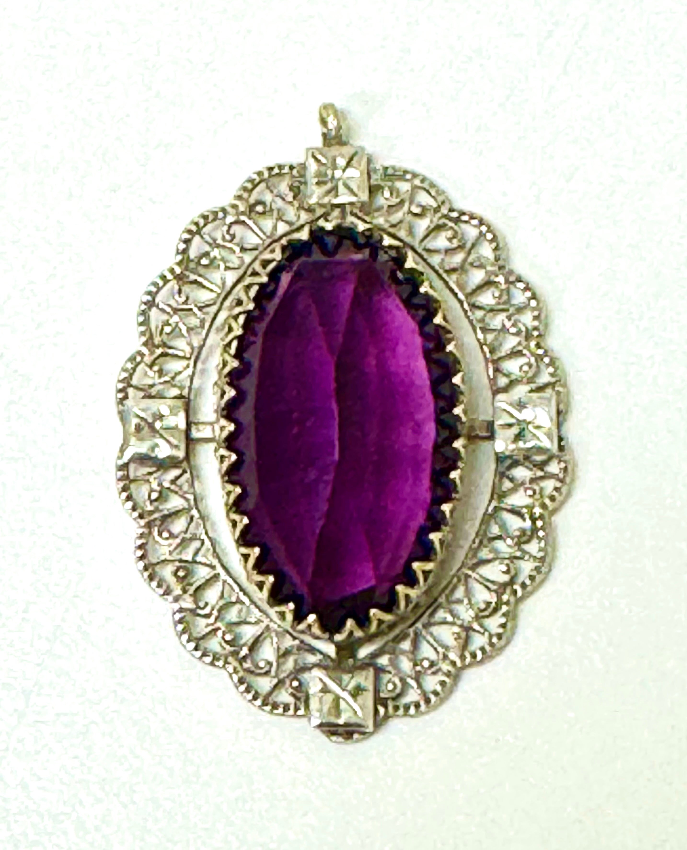 Silver Lace Faux Amethyst Pendant