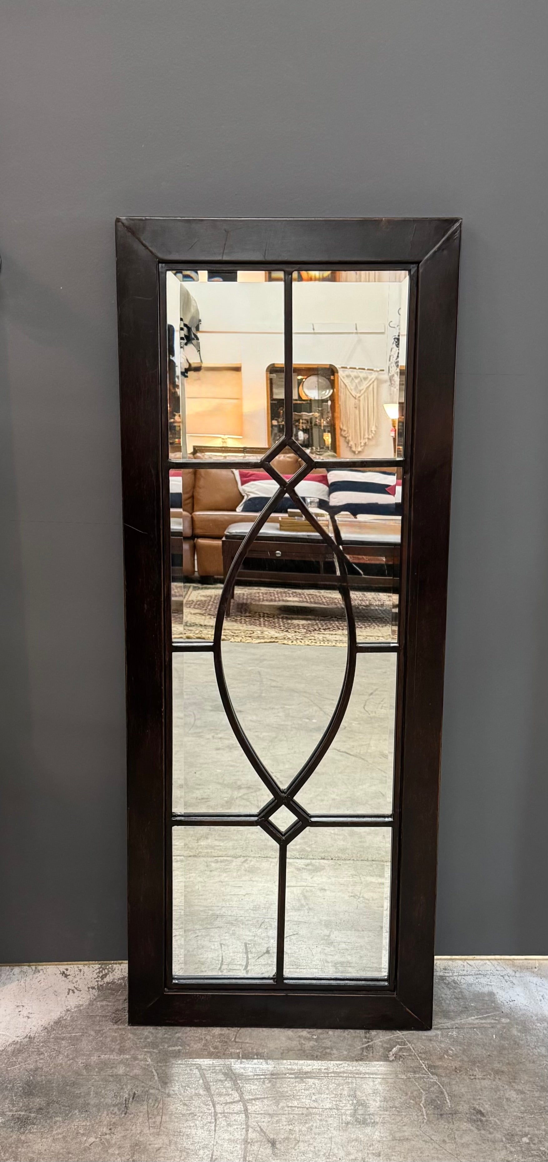 Dark Bronze Metal Windowpane Mirror