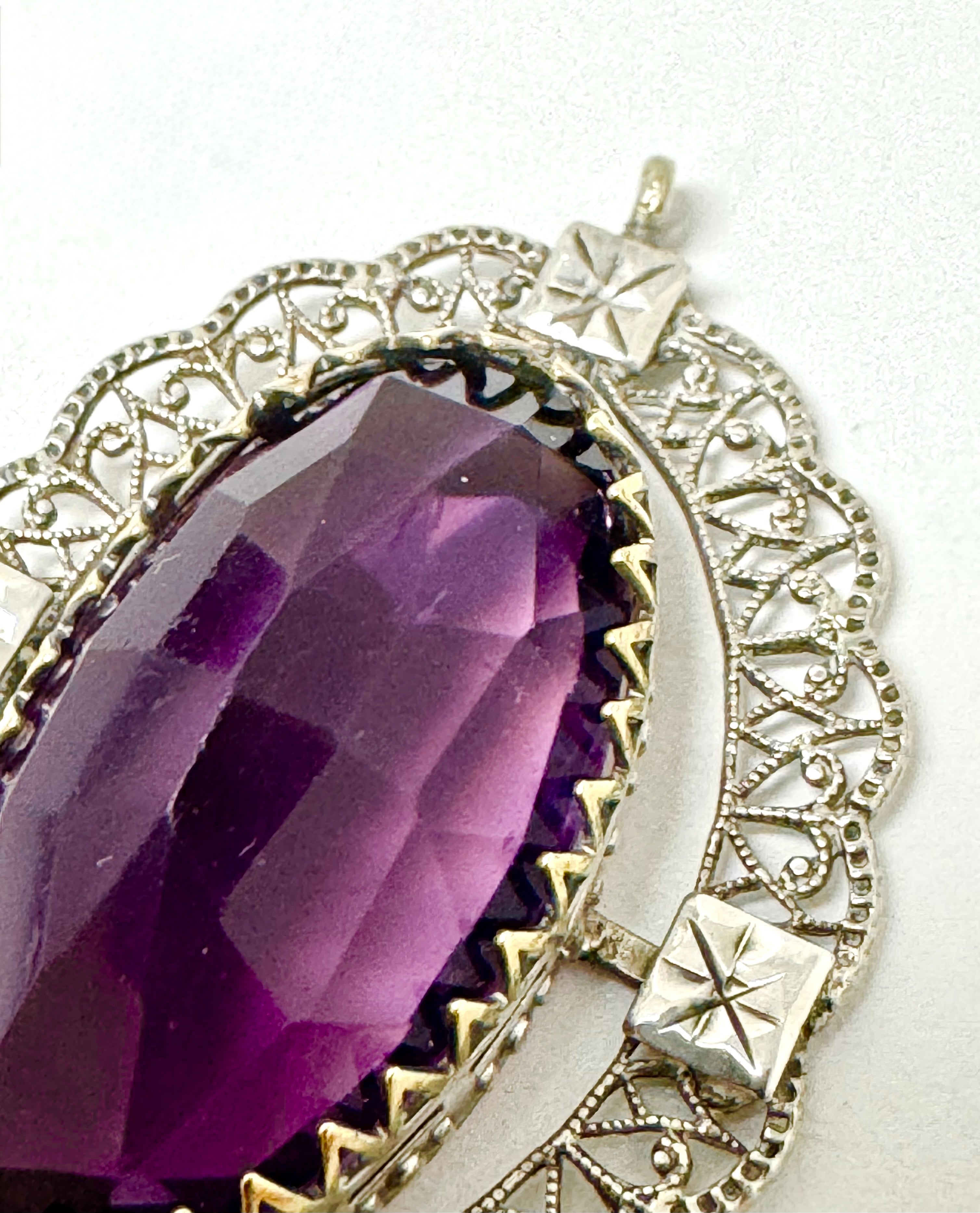 Silver Lace Faux Amethyst Pendant