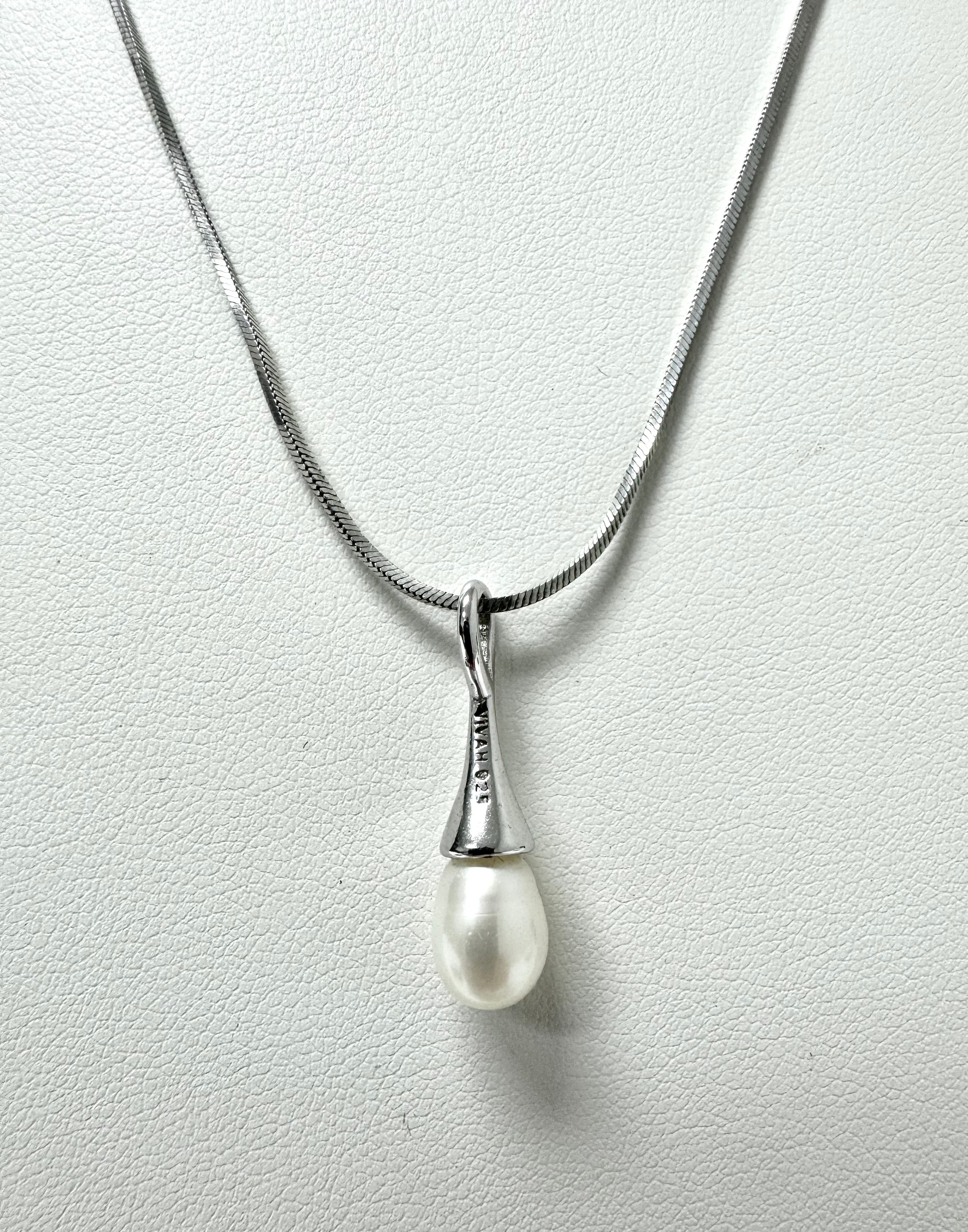 Sterling Pearl Drop Necklace