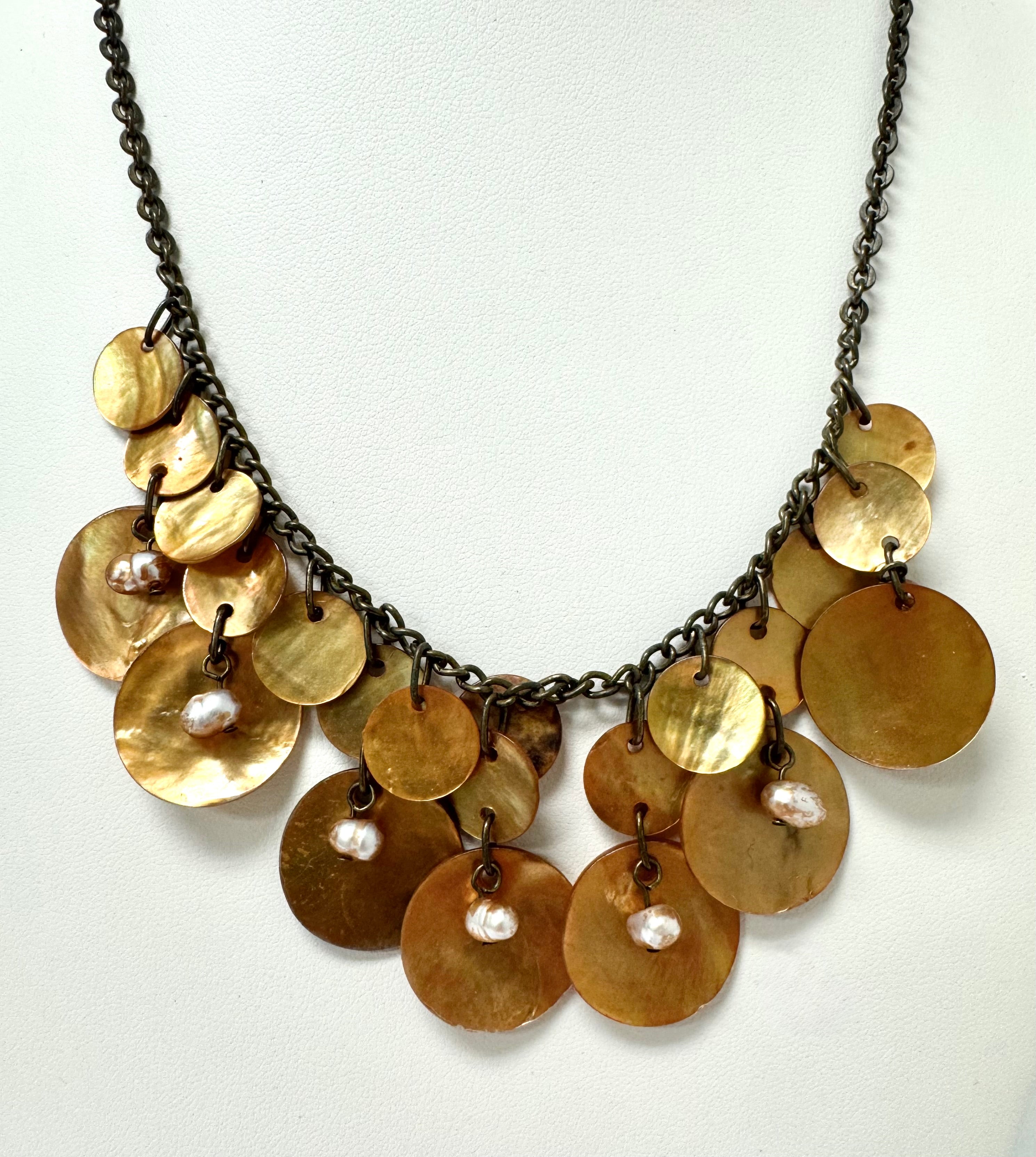 Amber Shell Necklace with Freshwater Pearls