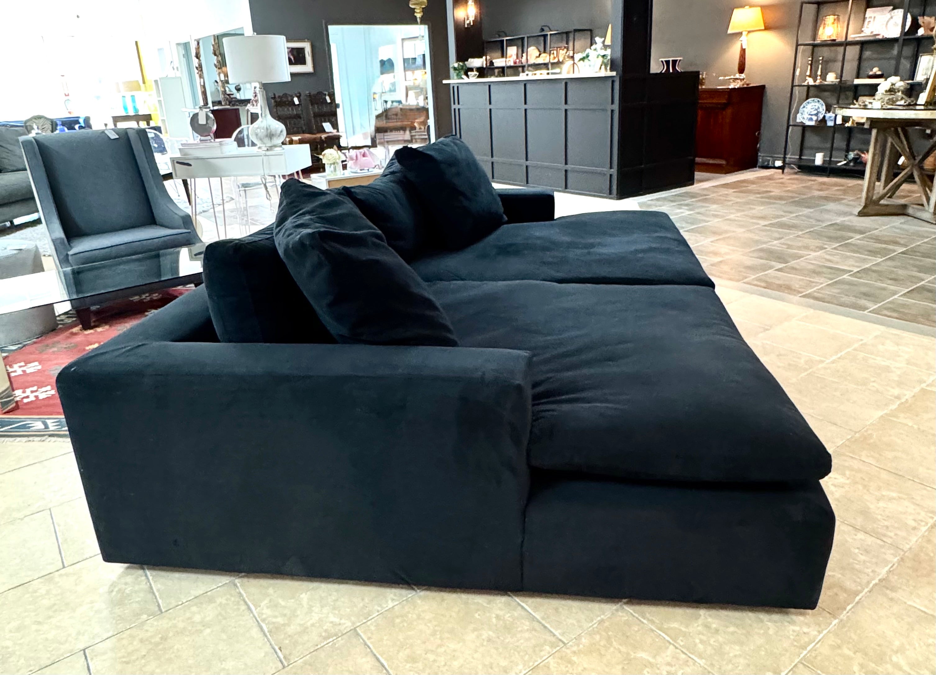 'Cloud' Black Velvet Left Chaise