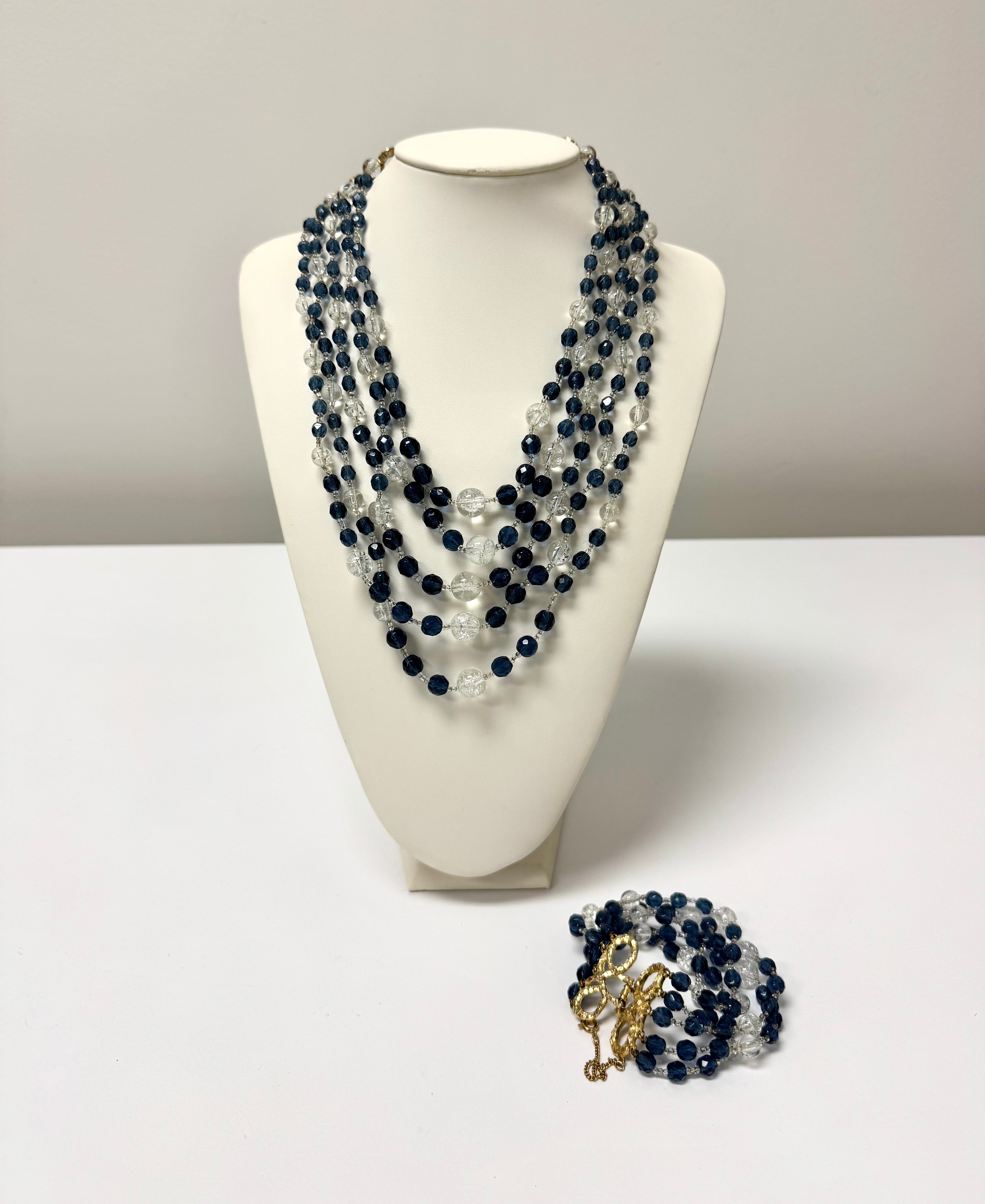 BOUCHER Sapphire & Clear Necklace & Bracelet Set