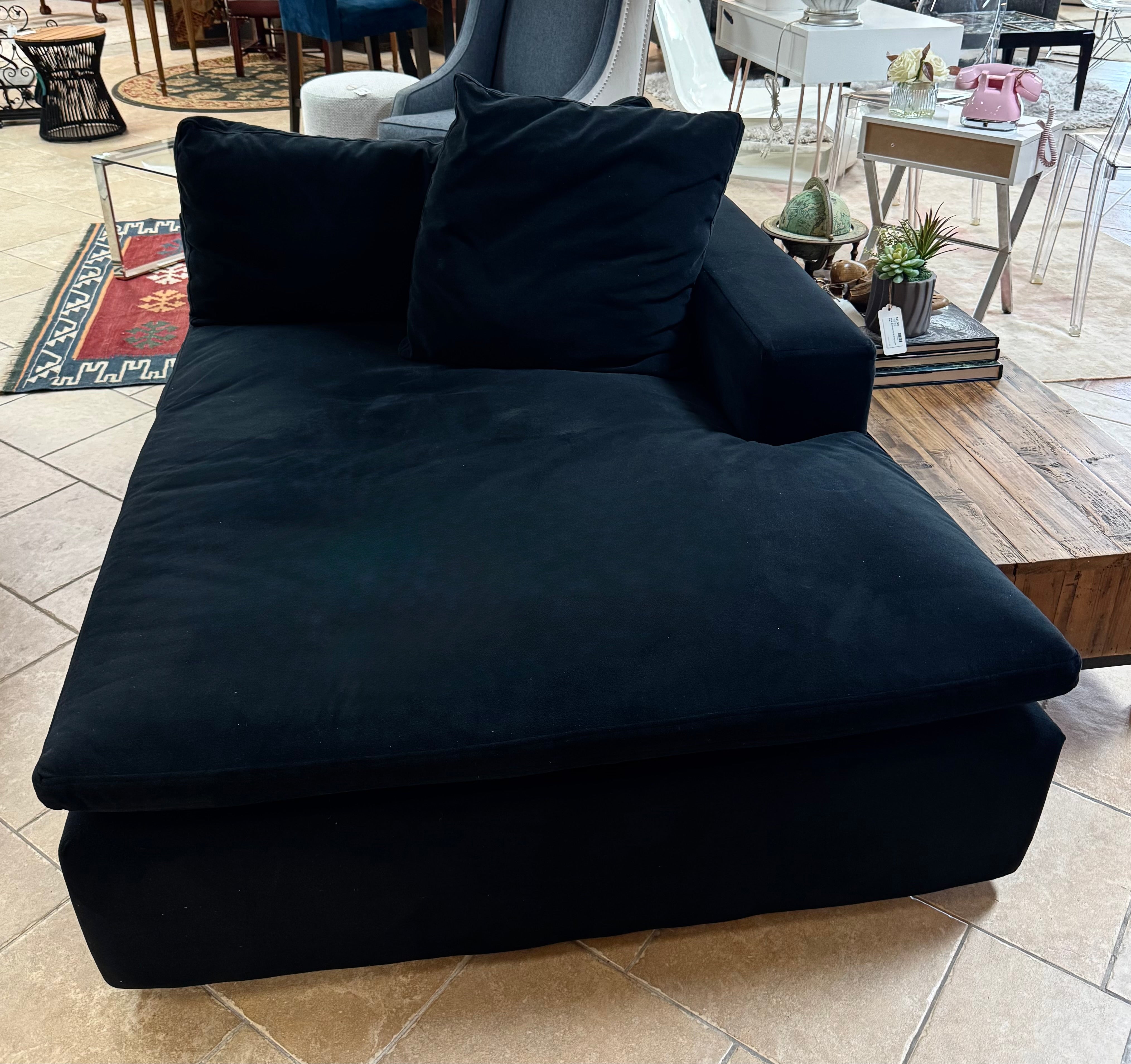 'Cloud' Black Velvet Right Chaise