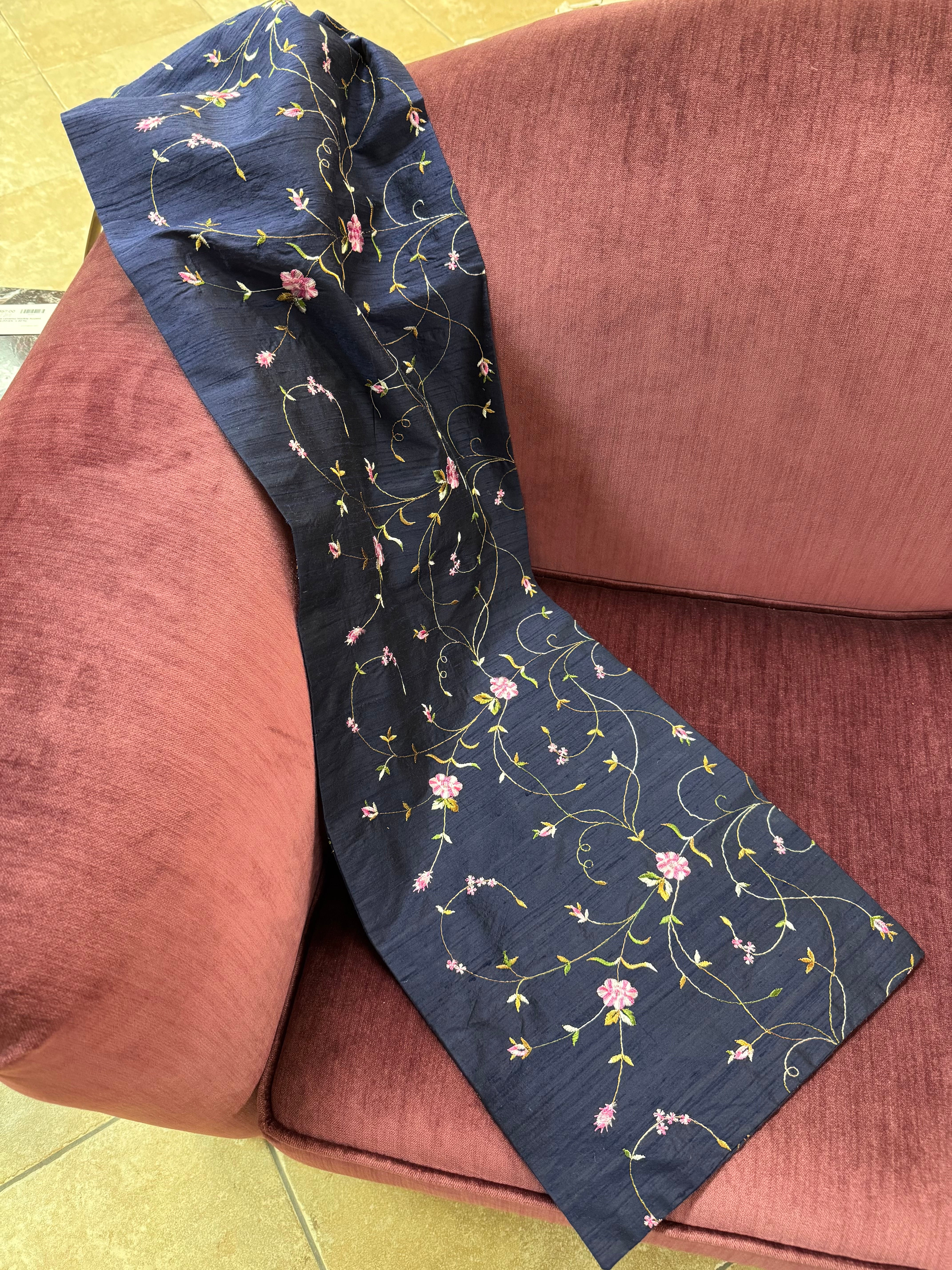 DOLCE & GABBANA Navy Silk Floral Scarf