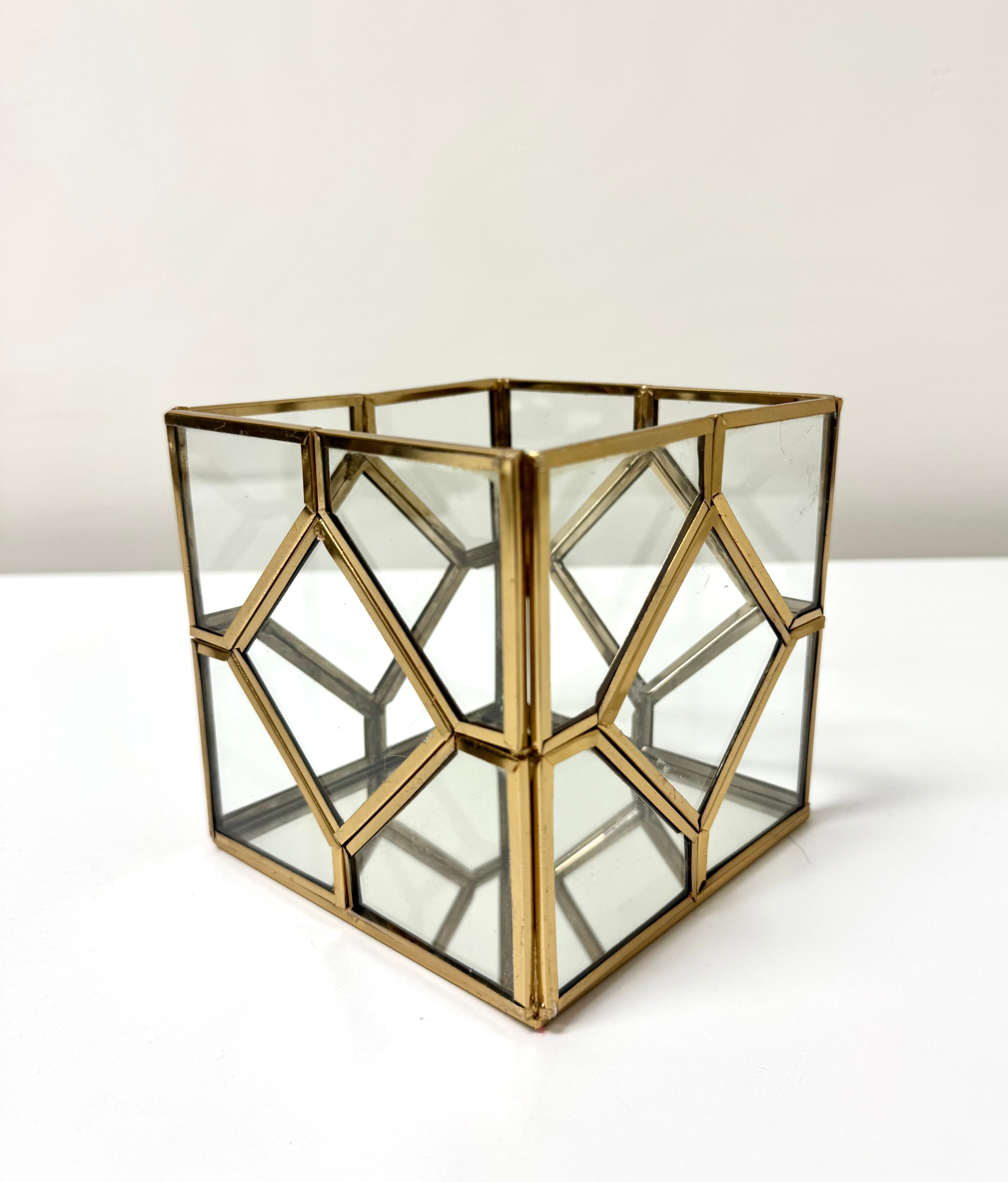Geometric Brass Candle Lantern