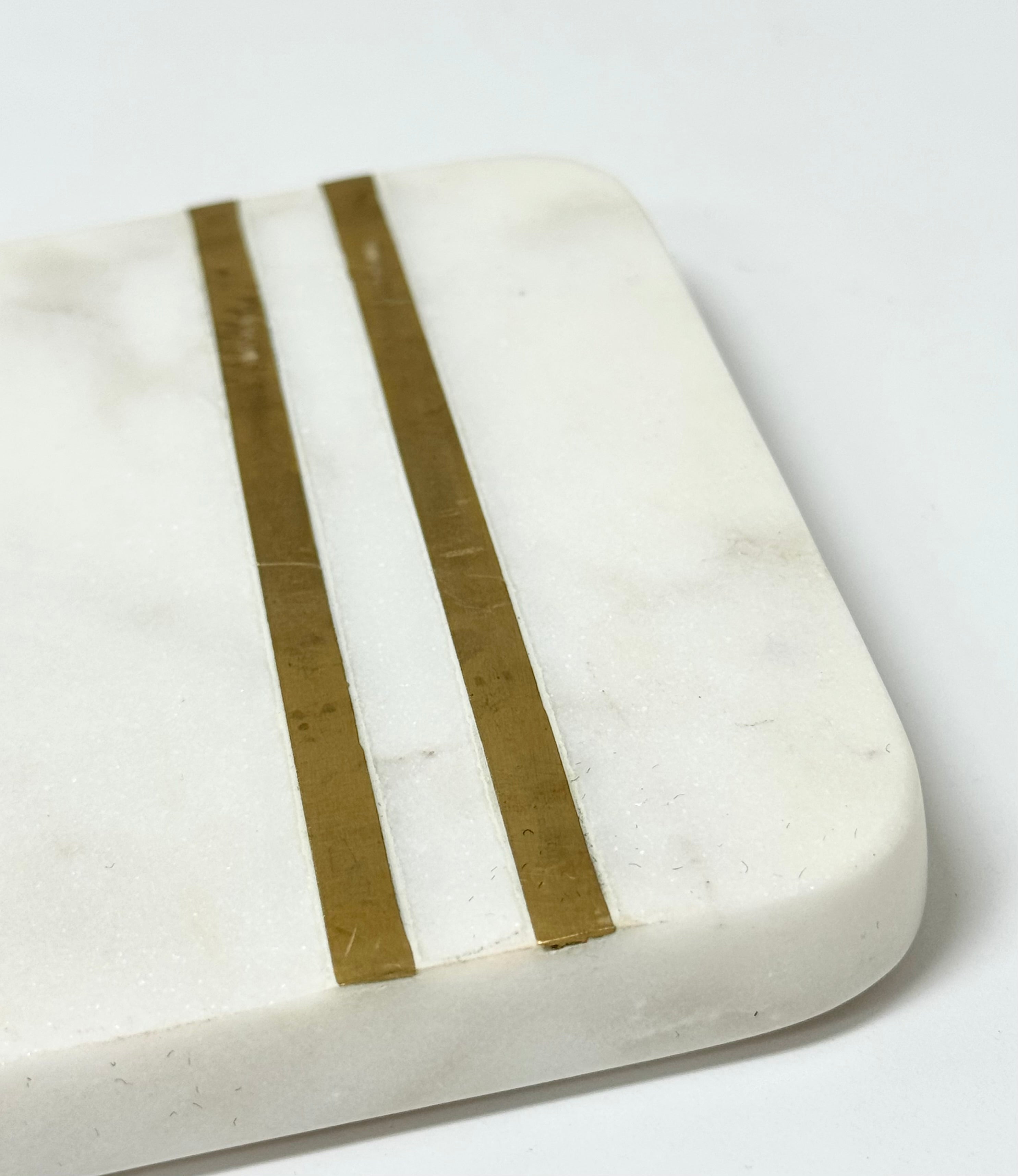Small White Marble Board with Brass Inlay