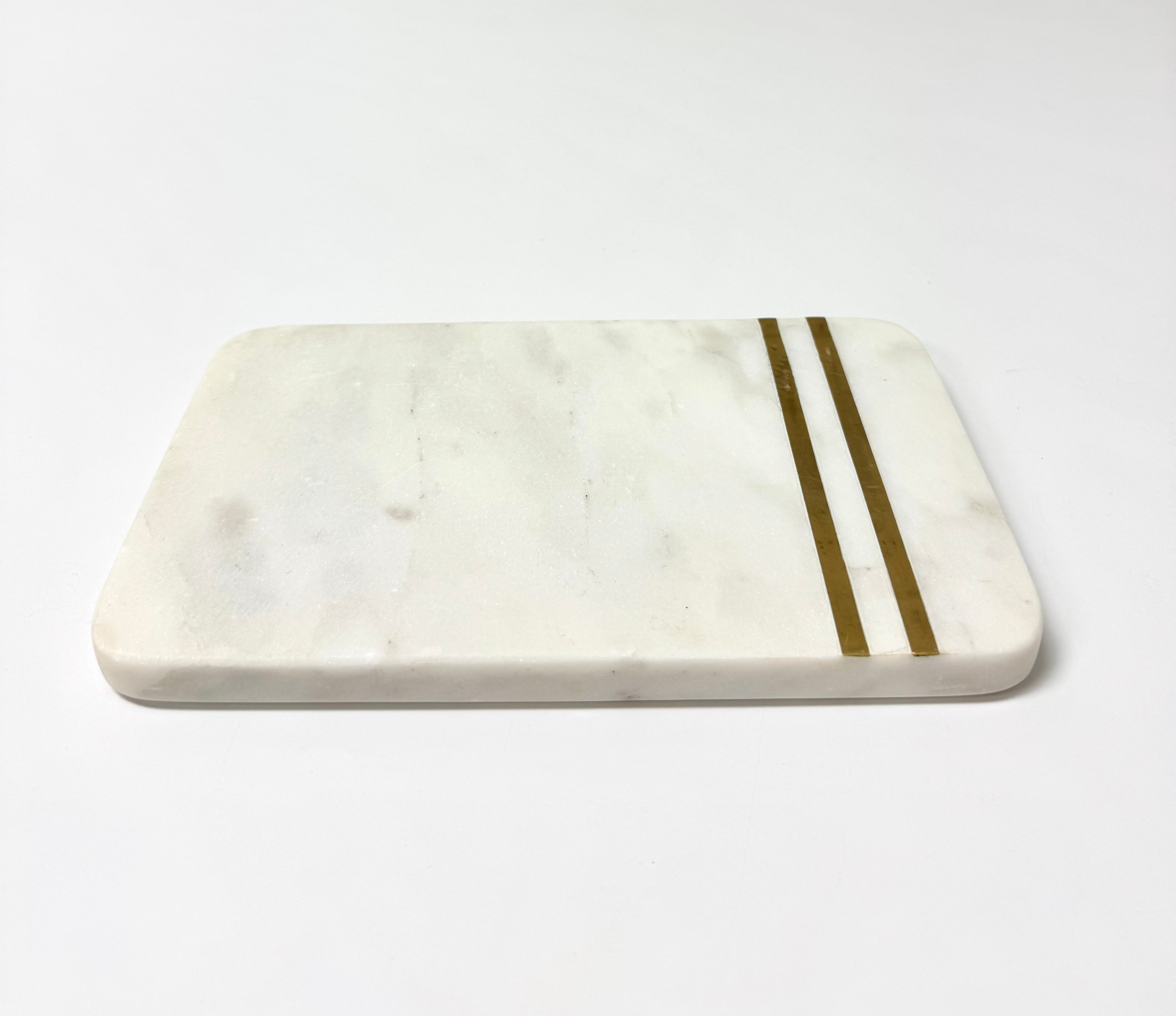 Small White Marble Board with Brass Inlay