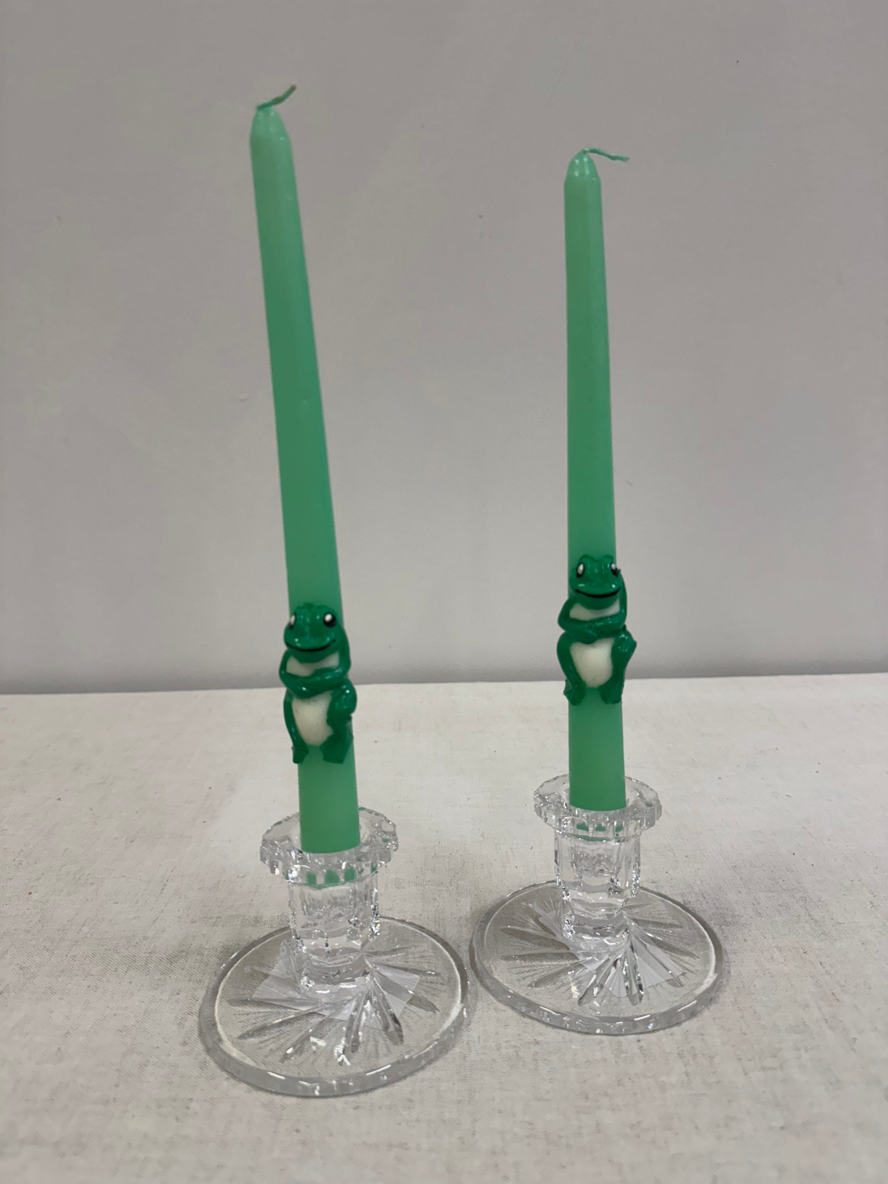 Green Frog Taper Candles Set of 2
