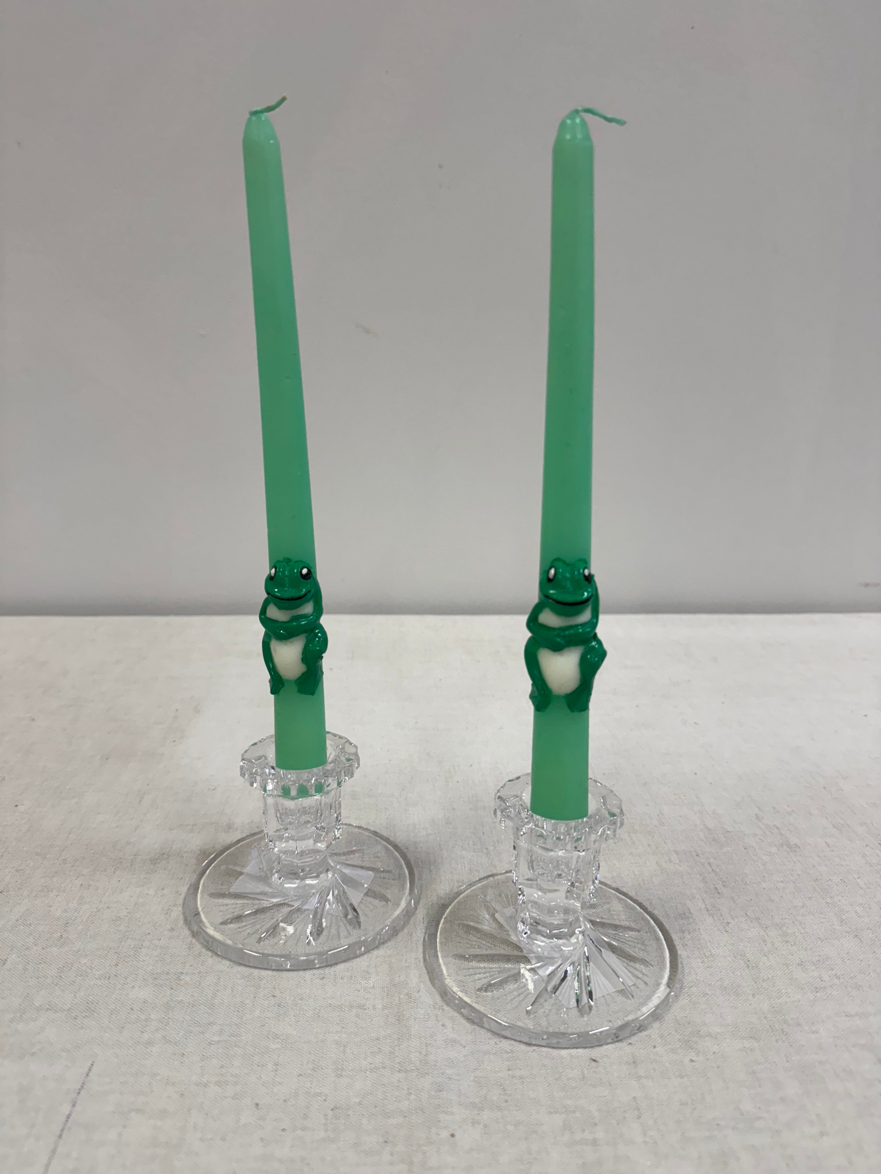 Green Frog Taper Candles Set of 2